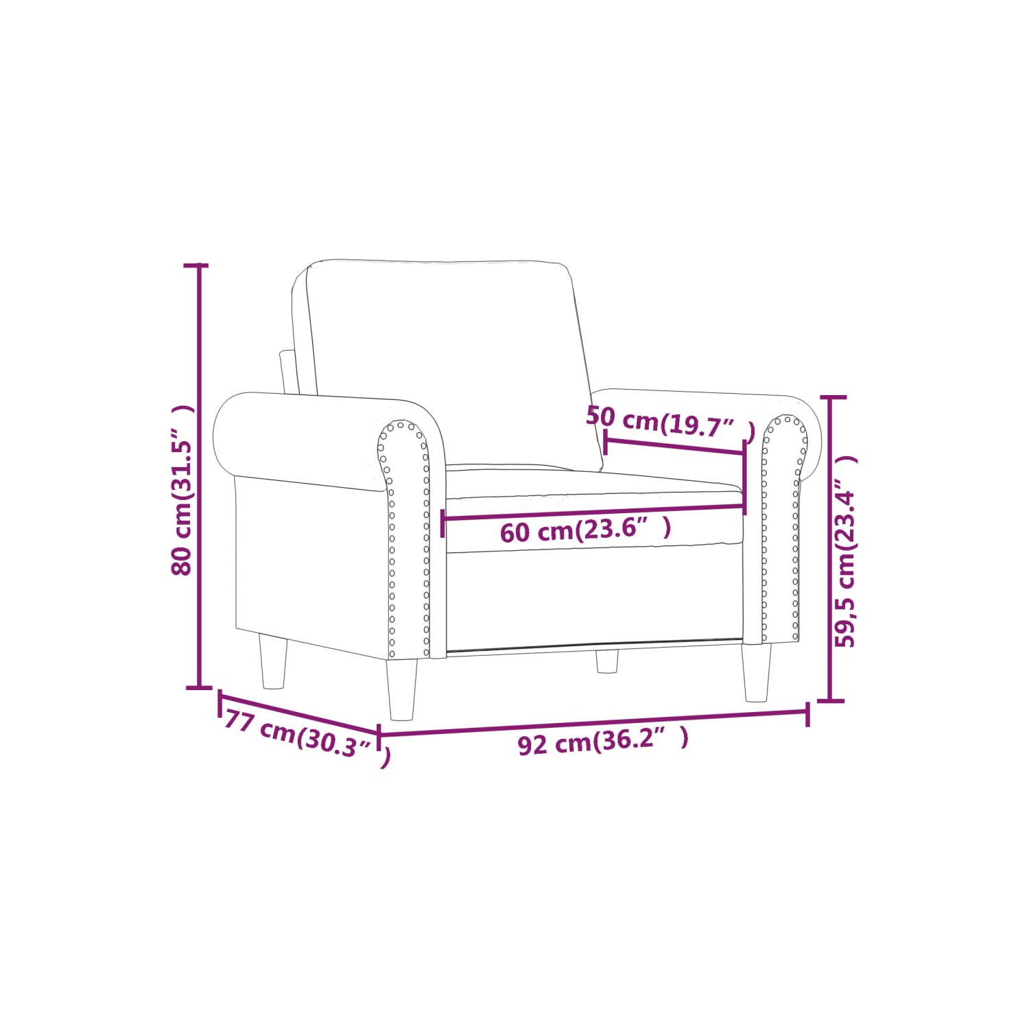 vidaXL Sofa Chair Light Grey 60 cm Velvet