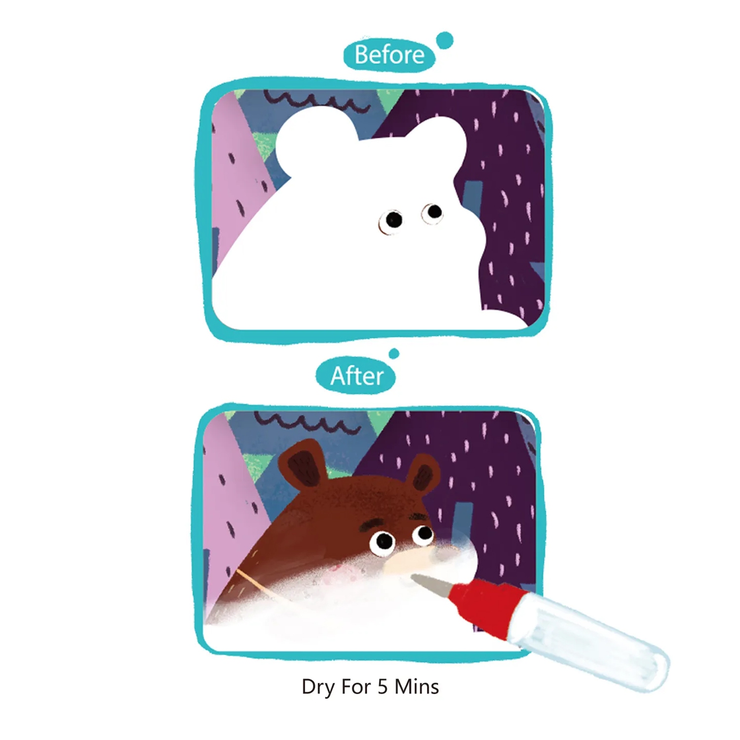 TOOKYLAND Magic Water Coloring Book - 6-Page Reusable Paint-with-Water Drawing Book with Water Pen, Arts & Crafts Gifts and Travel Toys for Kids and