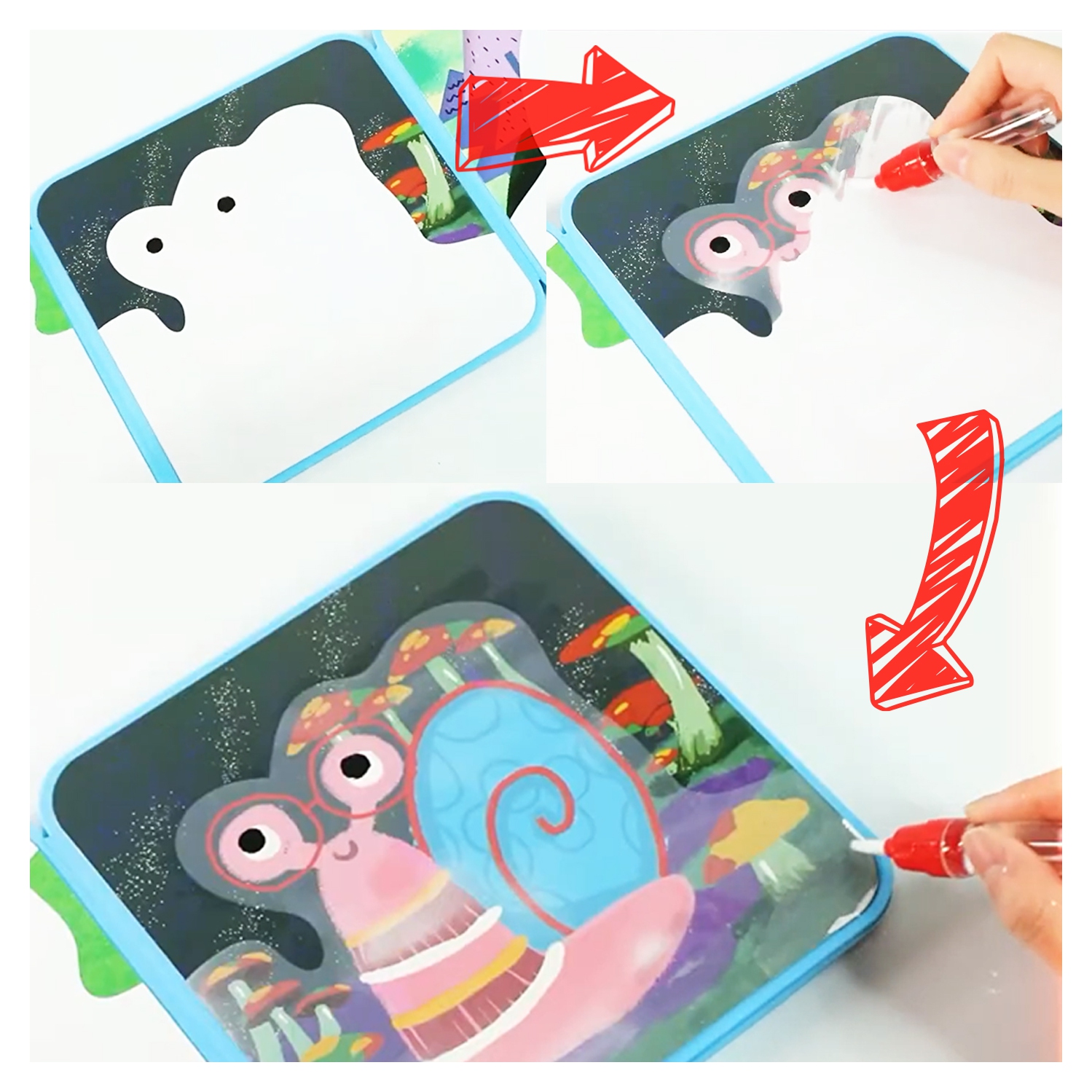 TOOKYLAND Magic Water Coloring Book - 6-Page Reusable Paint-with-Water Drawing Book with Water Pen, Arts & Crafts Gifts and Travel Toys for Kids and