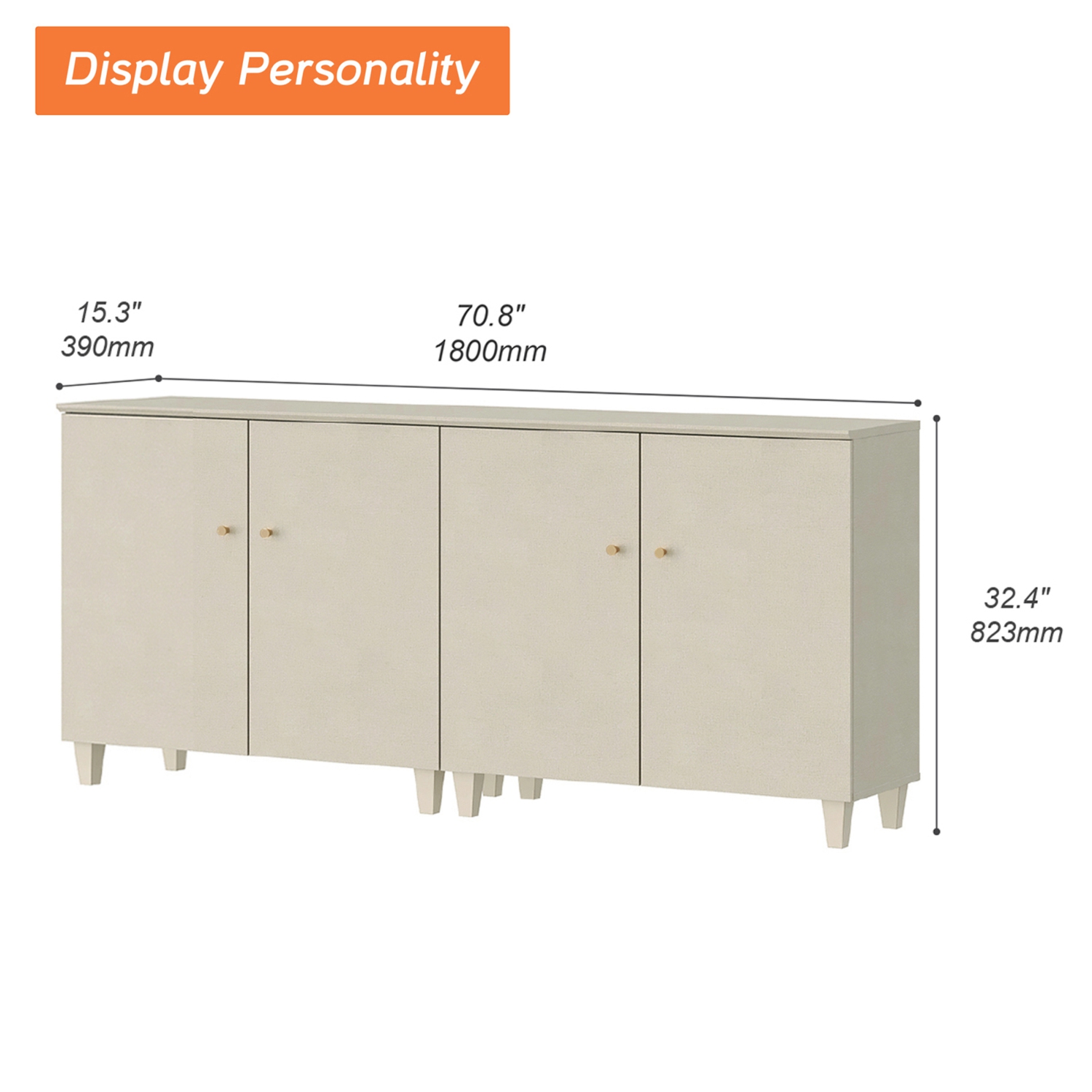 WAMPAT 2-in-1 Extra Storage Cabinets with Doors, Beige Wood Accent Cabinet Kitchen Sideboard Buffet Bar Table, Floor Cupboard with 6 Compartments for