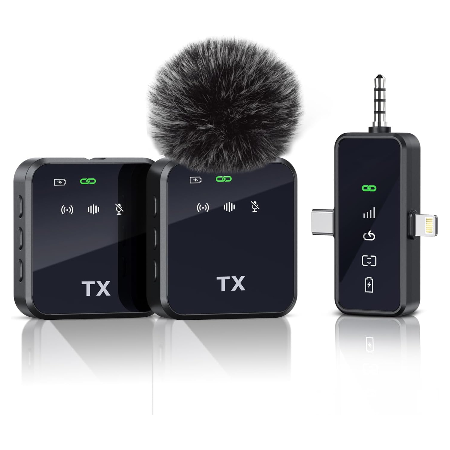 Micro-cravate sans fil 3-en-1 pour iPhone, Android et appareil photo – Portée 328&nbsp;pi, batterie 20H, micro à suppression du bruit pour vidéo,