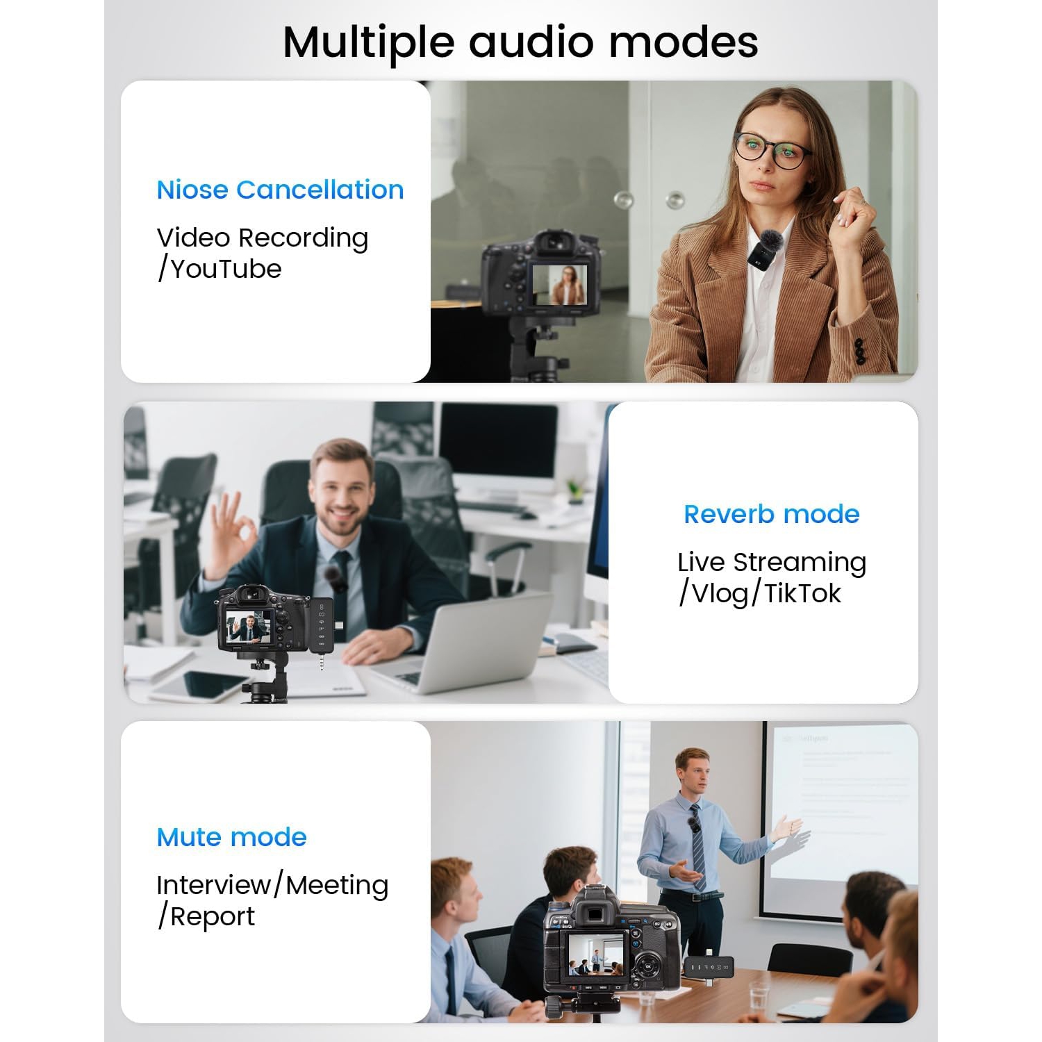 Micro-cravate sans fil 3-en-1 pour iPhone, Android et appareil photo – Portée 328&nbsp;pi, batterie 20H, micro à suppression du bruit pour vidéo,