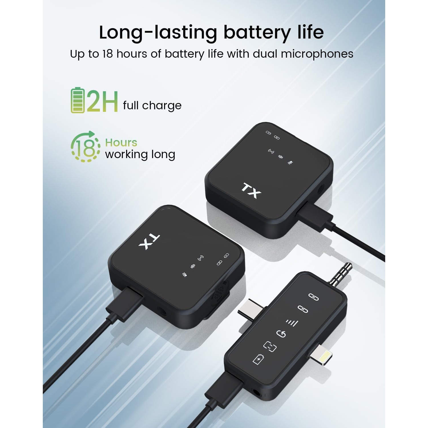 Micro-cravate sans fil 3-en-1 pour iPhone, Android et appareil photo – Portée 328&nbsp;pi, batterie 20H, micro à suppression du bruit pour vidéo,