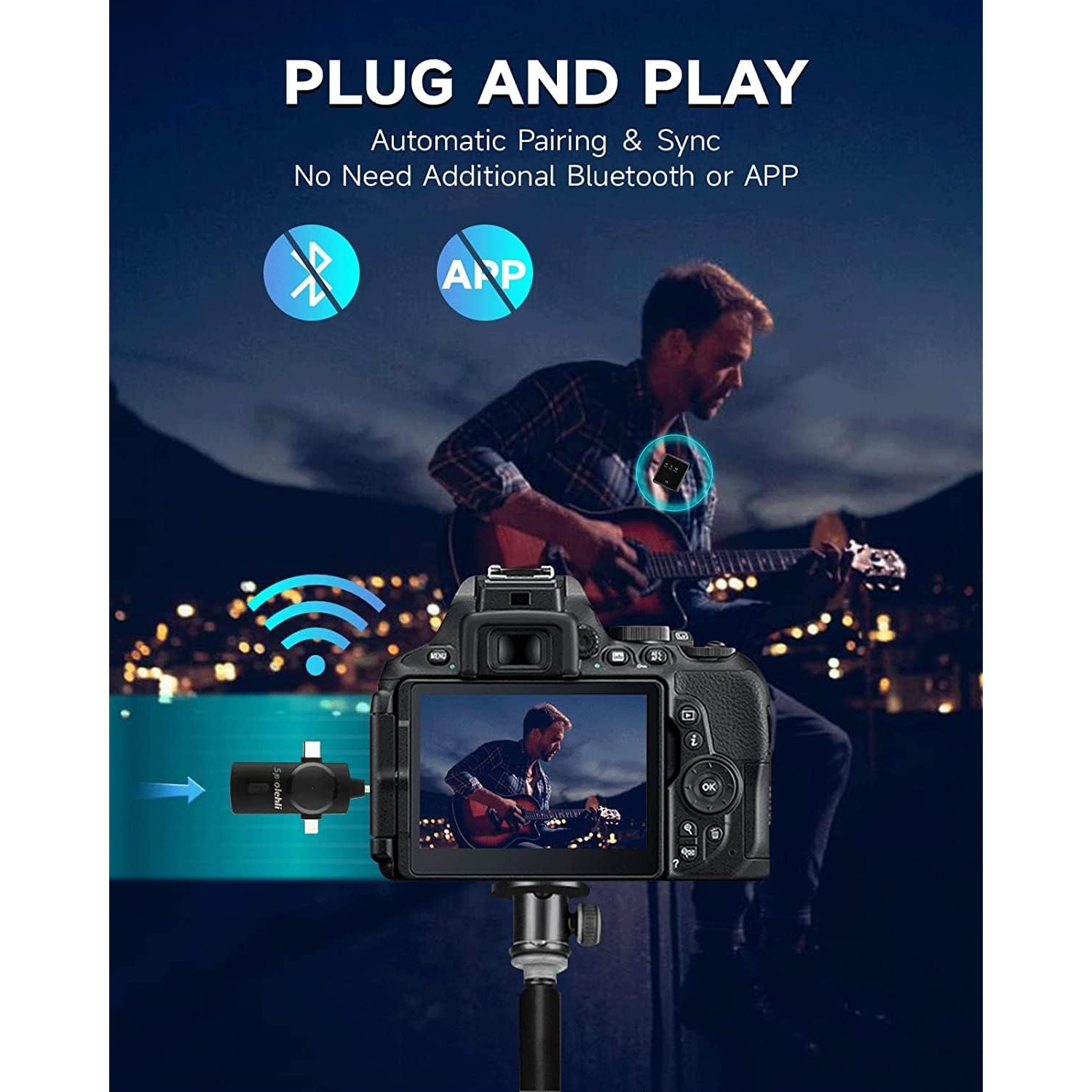 Micro-cravate sans fil 3-en-1 pour iPhone, Android et appareil photo – Portée 328&nbsp;pi, batterie 20H, micro à suppression du bruit pour vidéo,