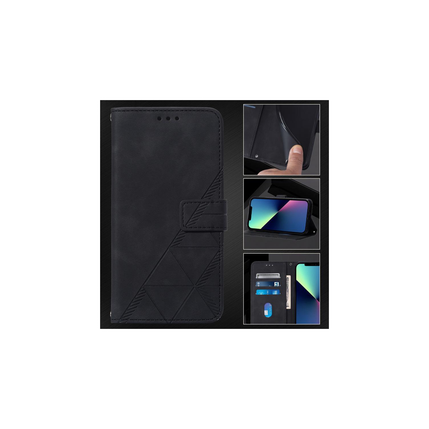 Étui portefeuille en suède noir PANDACO pour iPhone 14 Pro Max