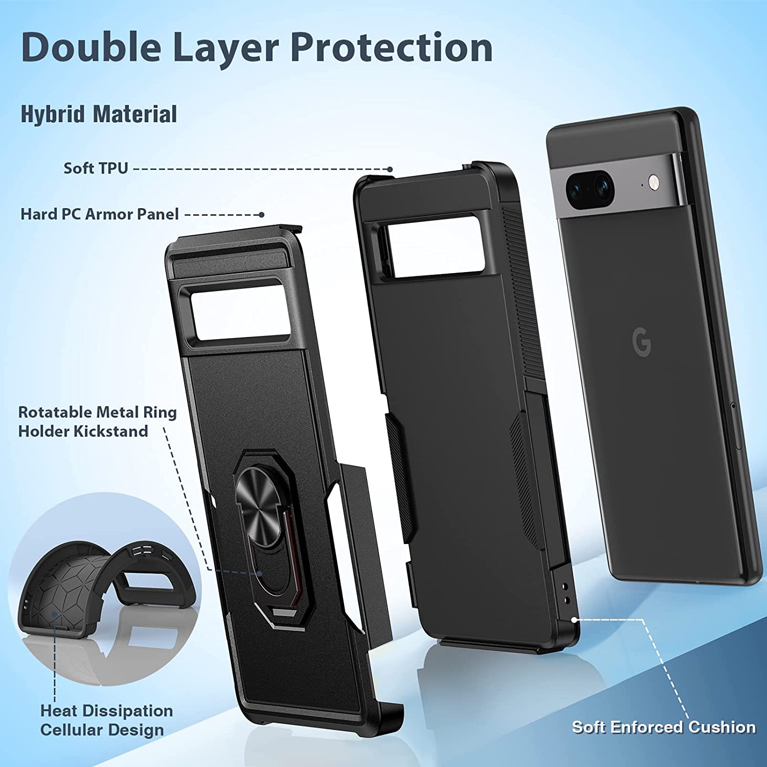 Military Grade Protection for Your Google Pixel 7 Shockproof Phone Case with Rotatable Magnetic Kickstand & Lens Shield