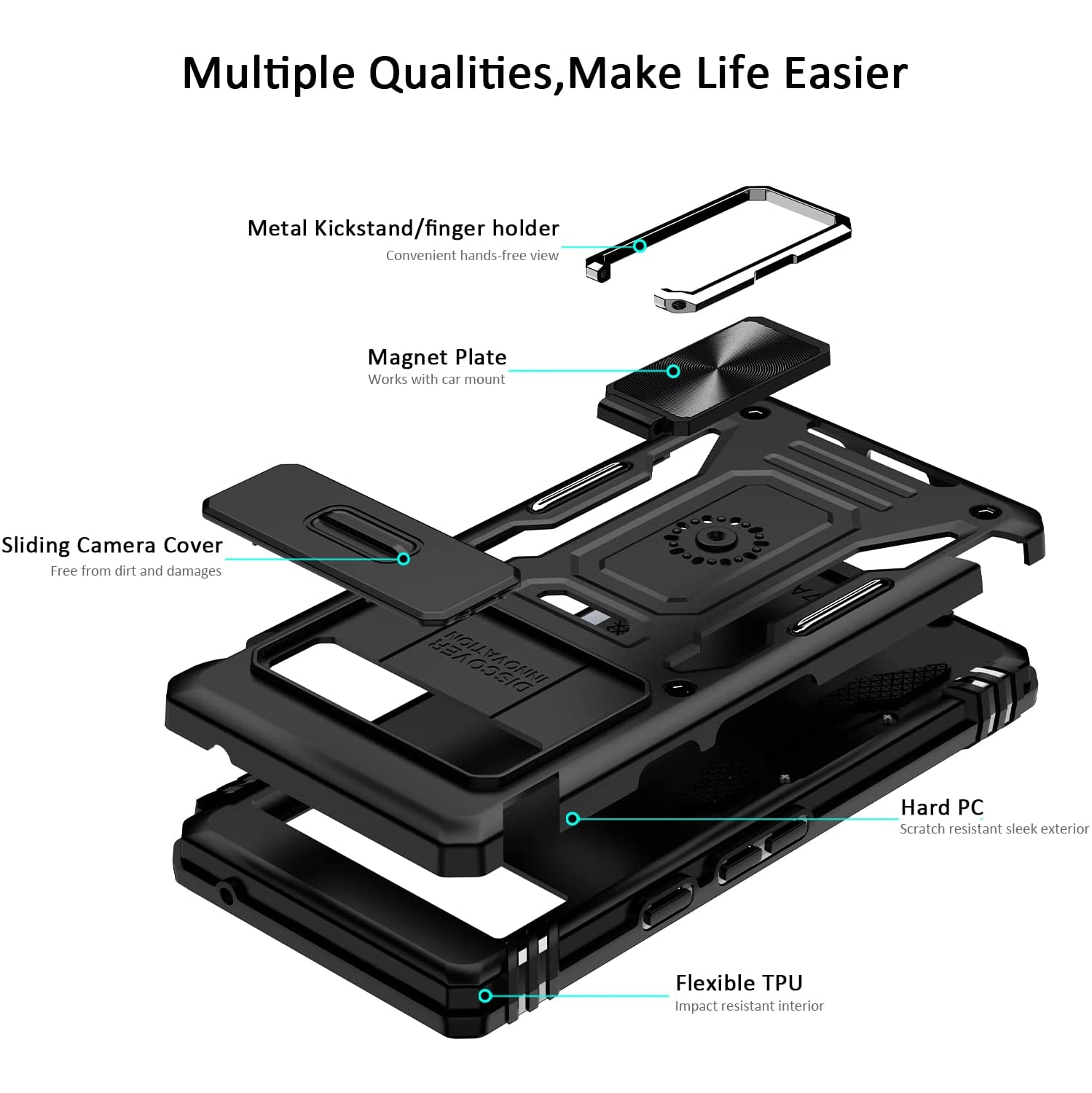 Military Grade Protection for Your Google Pixel 7 Shockproof Phone Case with Rotatable Magnetic Kickstand & Lens Shield
