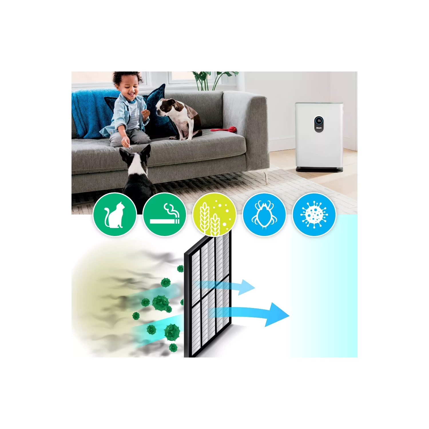 Purificateur d'air 4 de Shark avec filtre HEPA anti-allergène et verrouillage évolué des odeurs - Blanc