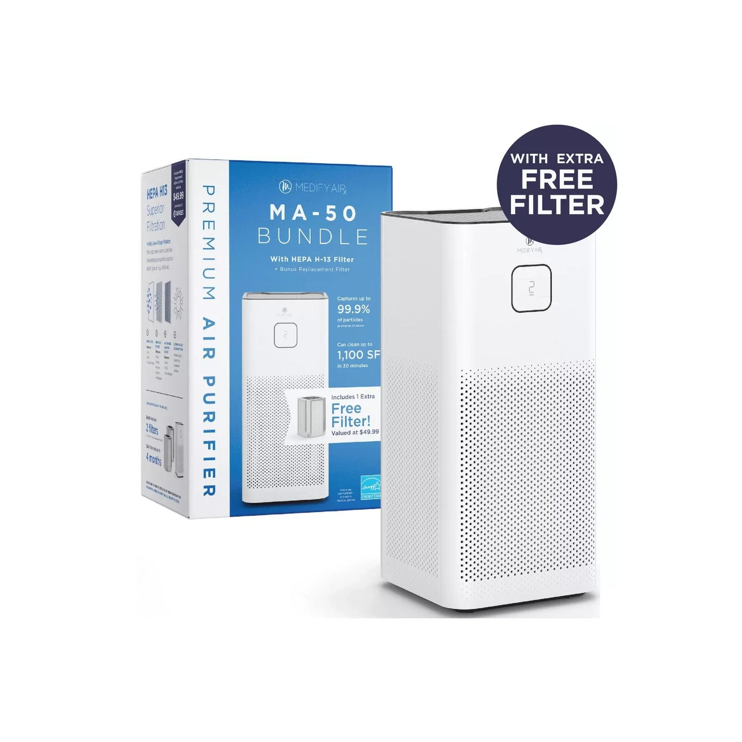 Medify Air Ma-50 Value Pack White With 1 Extra Filter