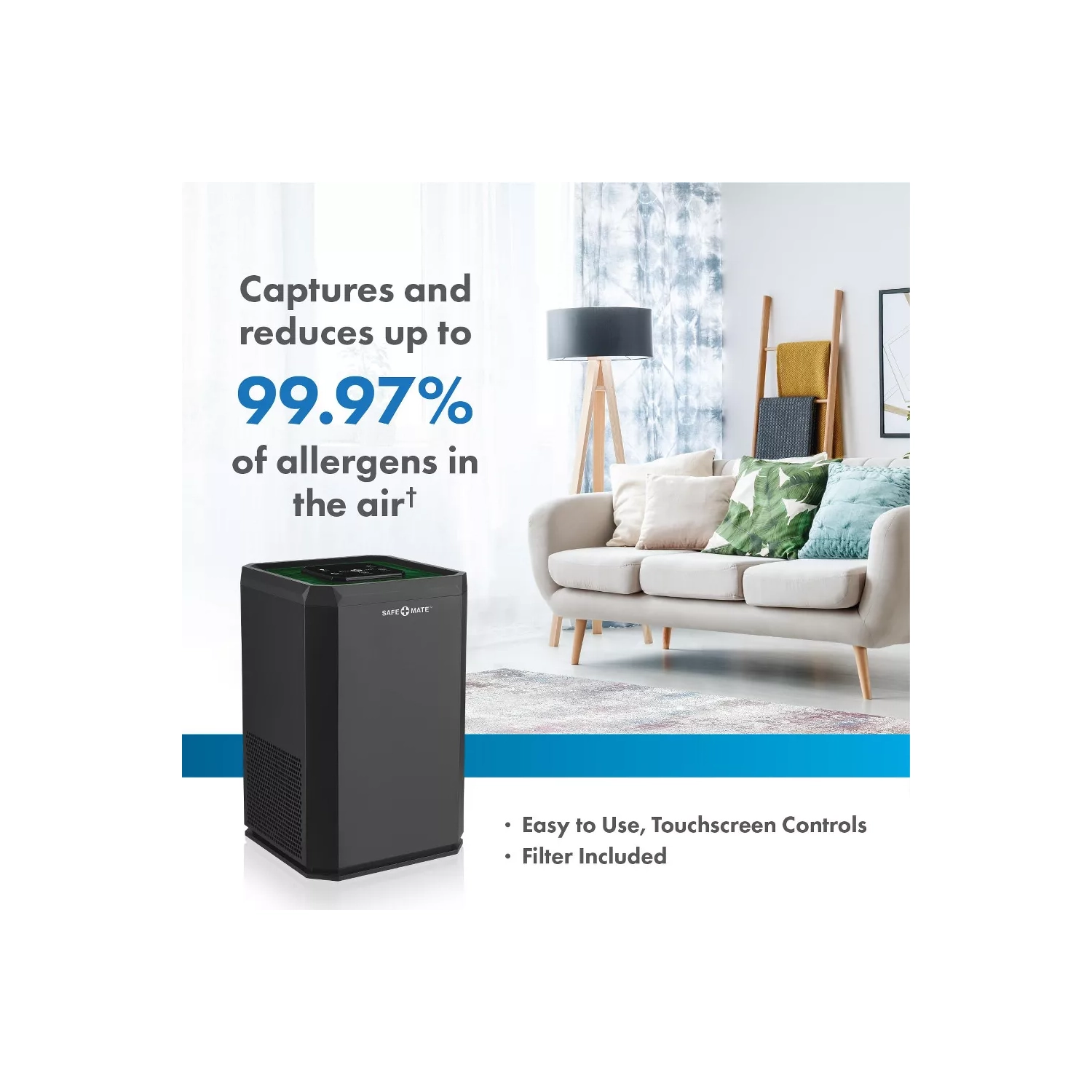 Safe+mate True Hepa Air Purifier 210 Sqft - Black