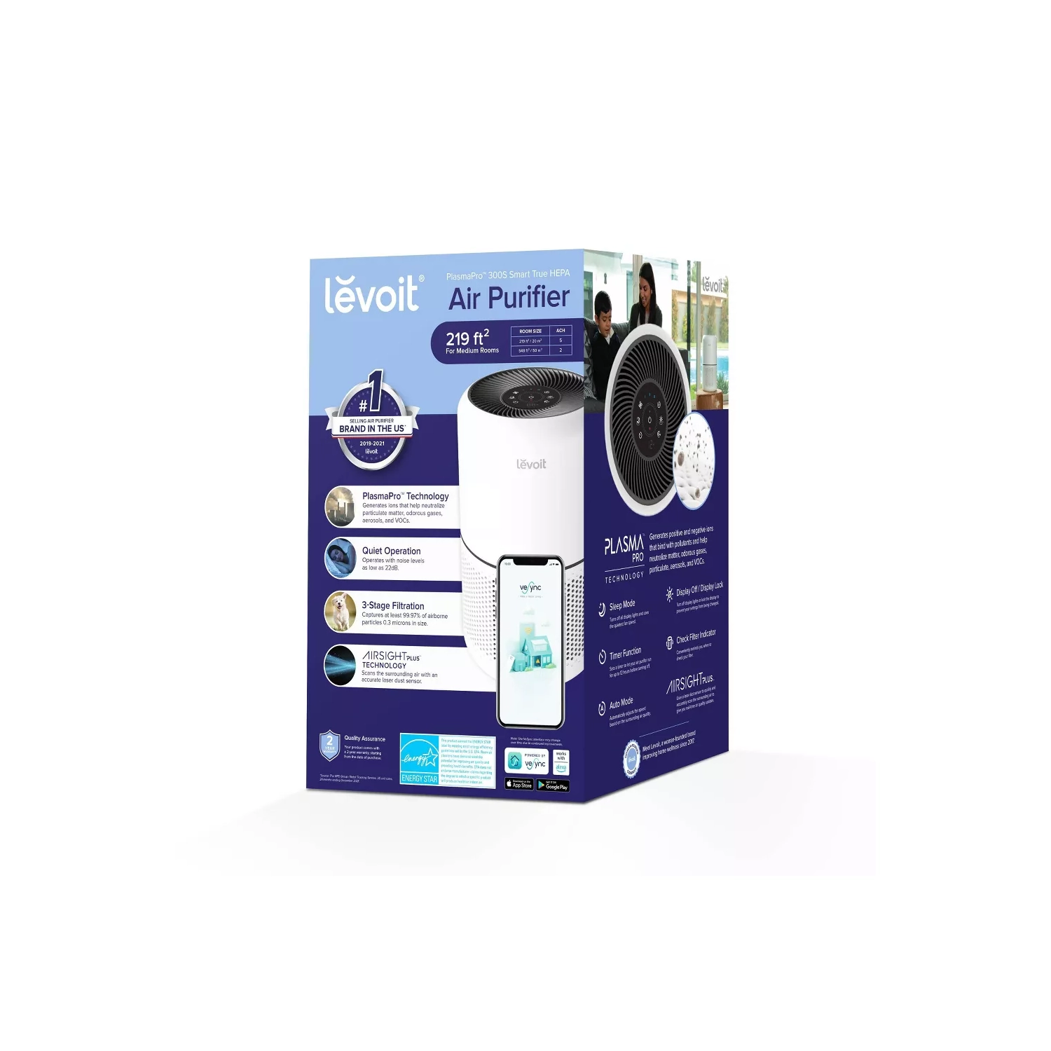 Levoit Plasma Pro 300s Smart True Hepa Smart Air Purifier White