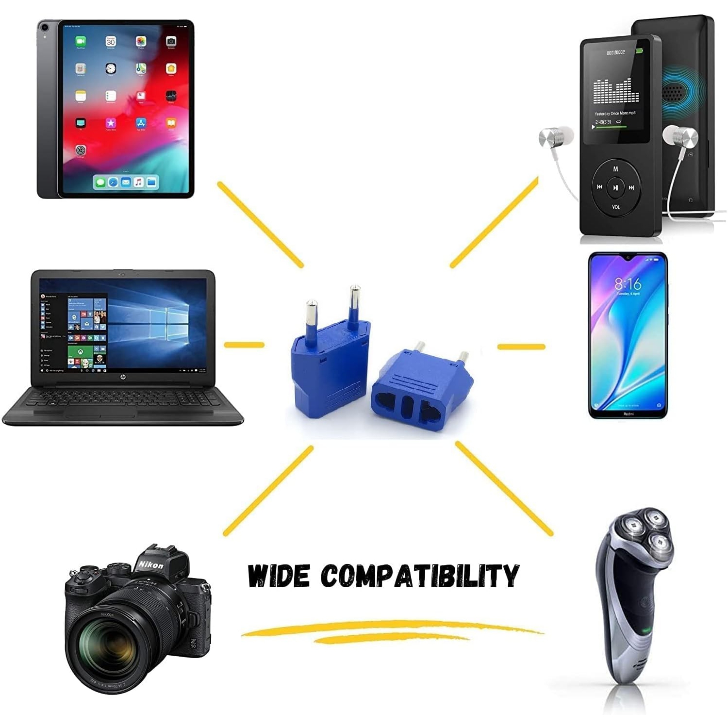 Paquet de 6 adaptateurs de prise de voyage européens US CA vers Europe Adaptateur de prise Convertisseur de prise US / CA vers la plupart de l'Europe