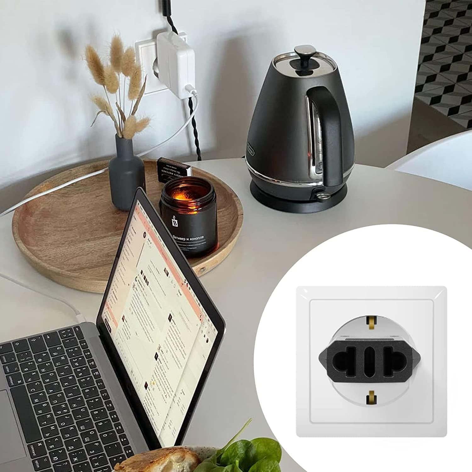 6 Pack of European Travel Plug Adapter US CA to Europe Plug Adapter Outlet Converter US / CA to Most of Europe EU Spain Germany France Italy Israel