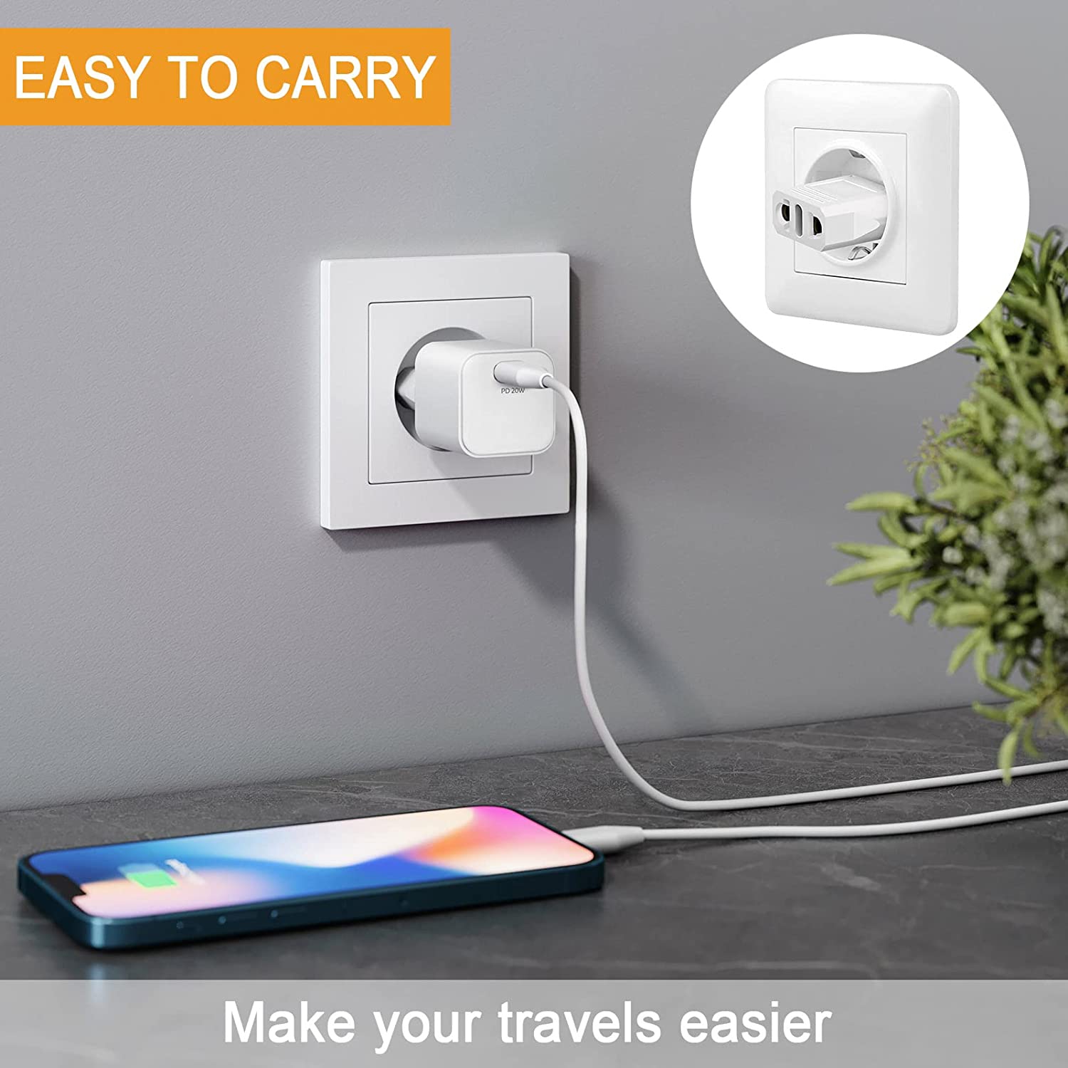 Tedlin European Travel Plug Adapter USB-C for US & CA to Most of Europe, Spain, Germany, France, Italy, Israel - 6 Pack