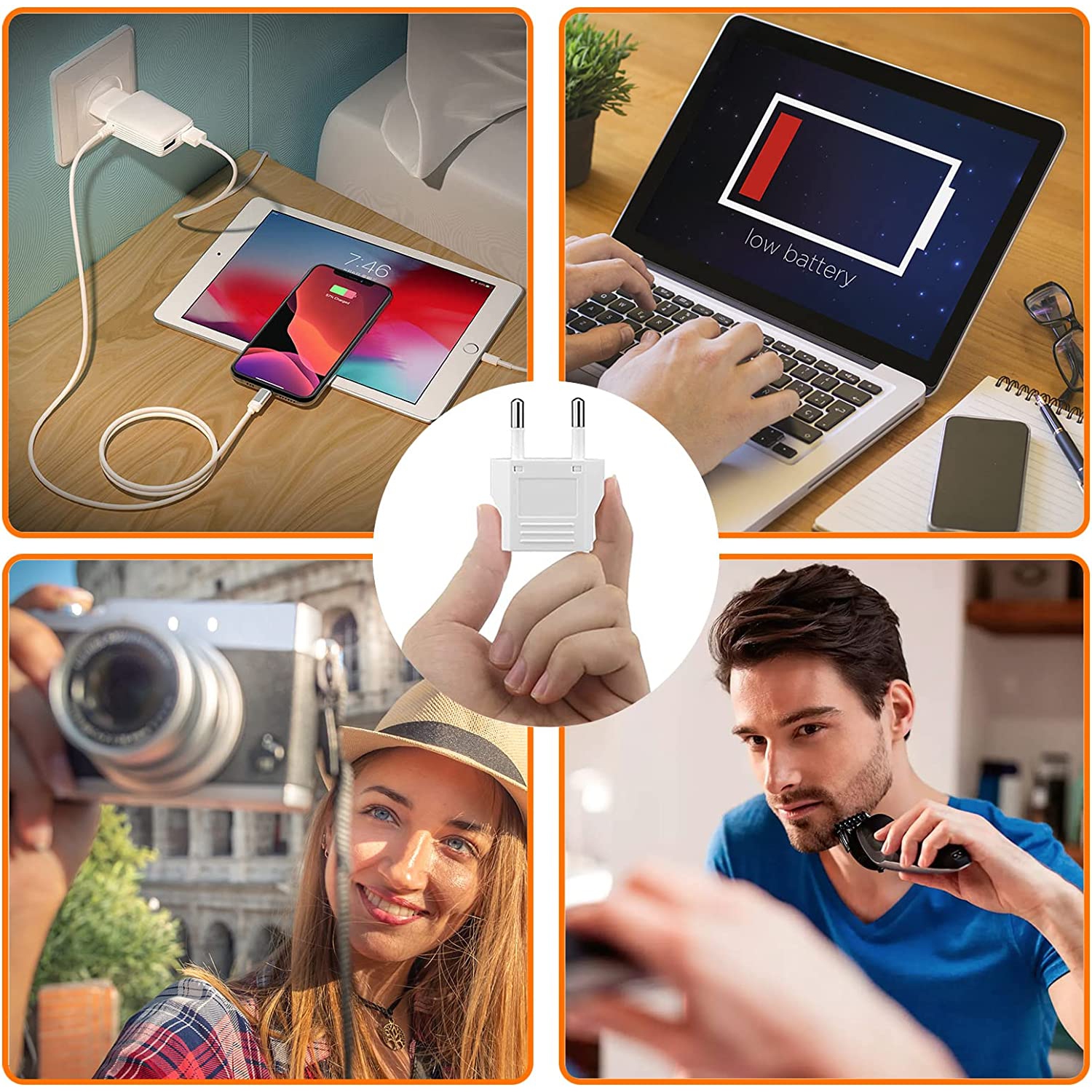 Tedlin European Travel Plug Adapter USB-C for US & CA to Most of Europe, Spain, Germany, France, Italy, Israel - 6 Pack