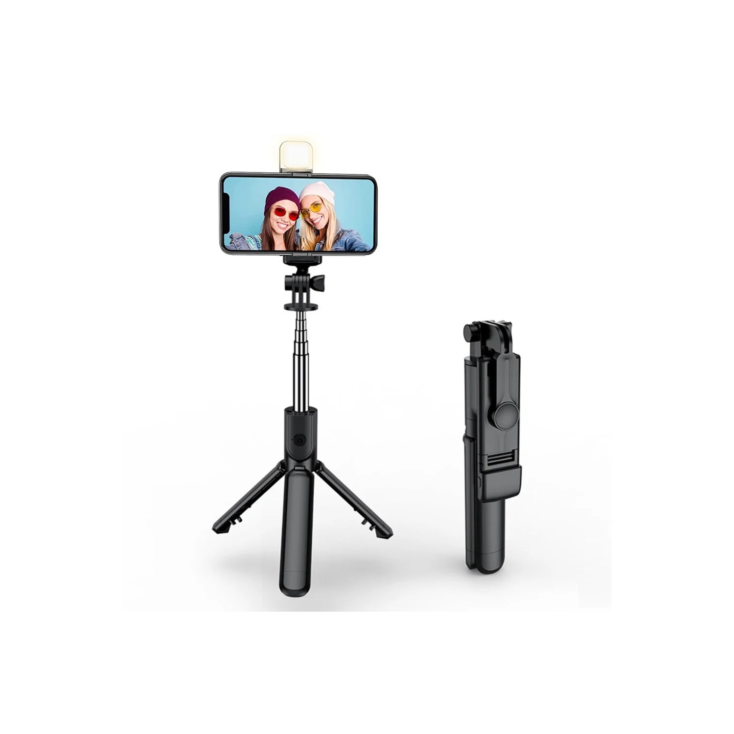 3-in-1 Selfie Stick Tripod with Rechargeable Fill Light & Wireless Remote – 360° Rotation, 10m Range, Foldable & Portable Stand for