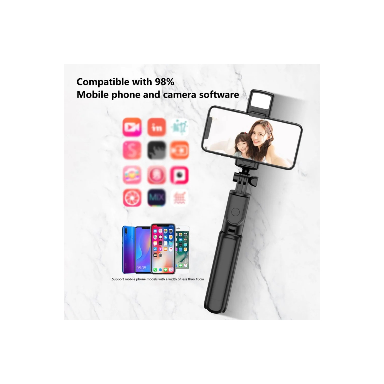 3-in-1 Selfie Stick Tripod with Rechargeable Fill Light & Wireless Remote – 360° Rotation, 10m Range, Foldable & Portable Stand for