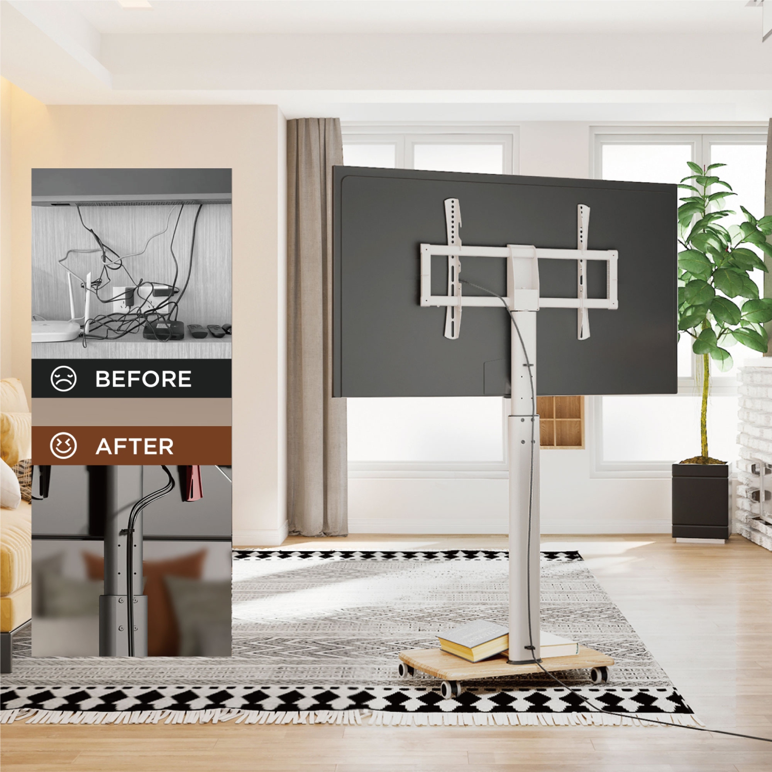 FITUEYES TV Stand with Wheels White for 32 to 70 Inch TV LCD LED Screen Mobile TV Cart with Swivel 60 Degree and Height Adjustable