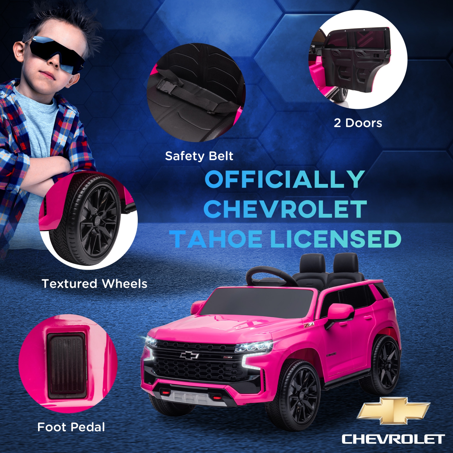 Aosom Licensed Chevrolet Tahoe Kids Ride on Car, 12V 7AH Toddler Electric Car with Parent Remote Control, 3 Speeds, Spring Suspension, LED Light,