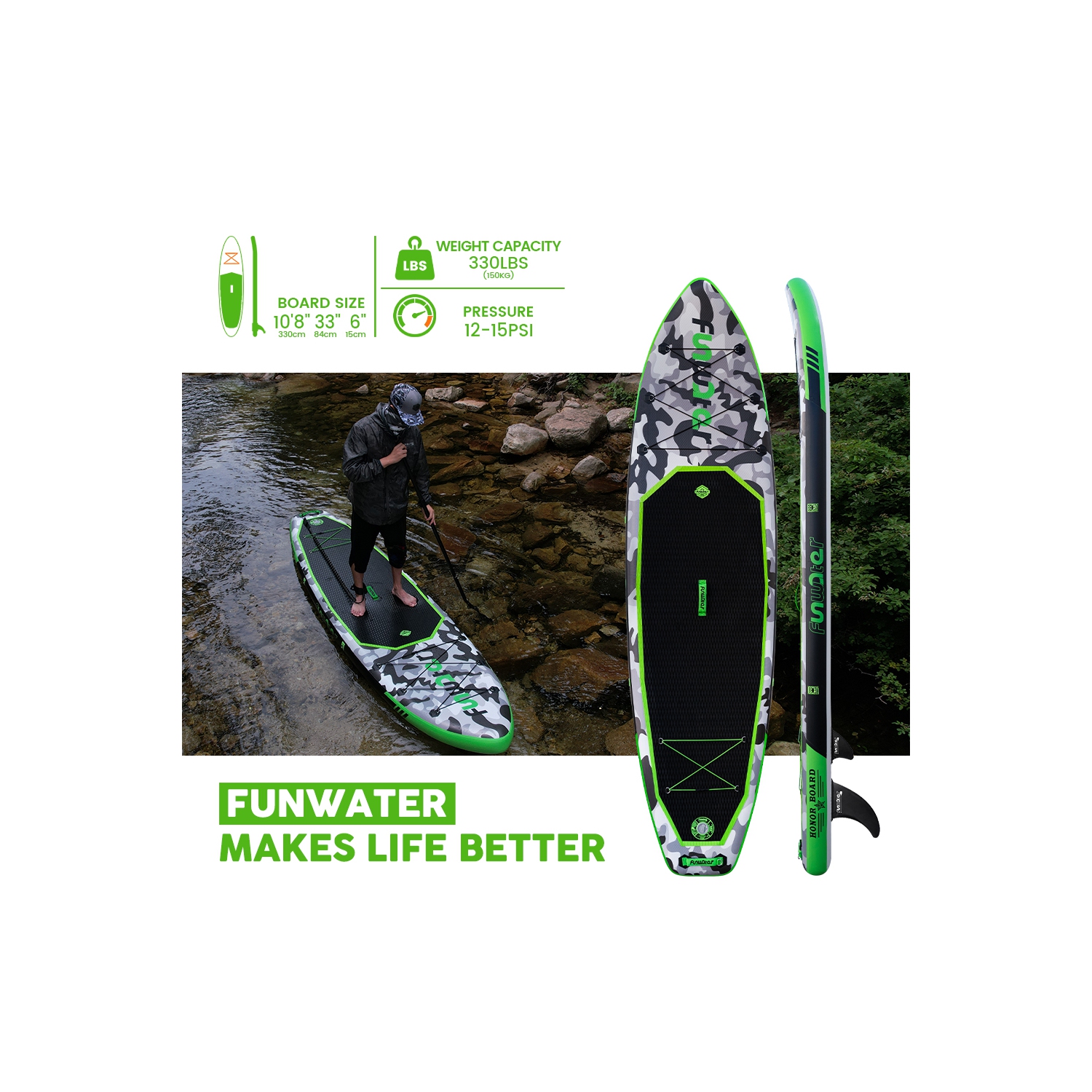 Stand Up Paddle Board W/Camera Mount 10'8''×33''×6'' Extra Wide Inflatable  Sup Board Kayaking Fishing Accessories For Water