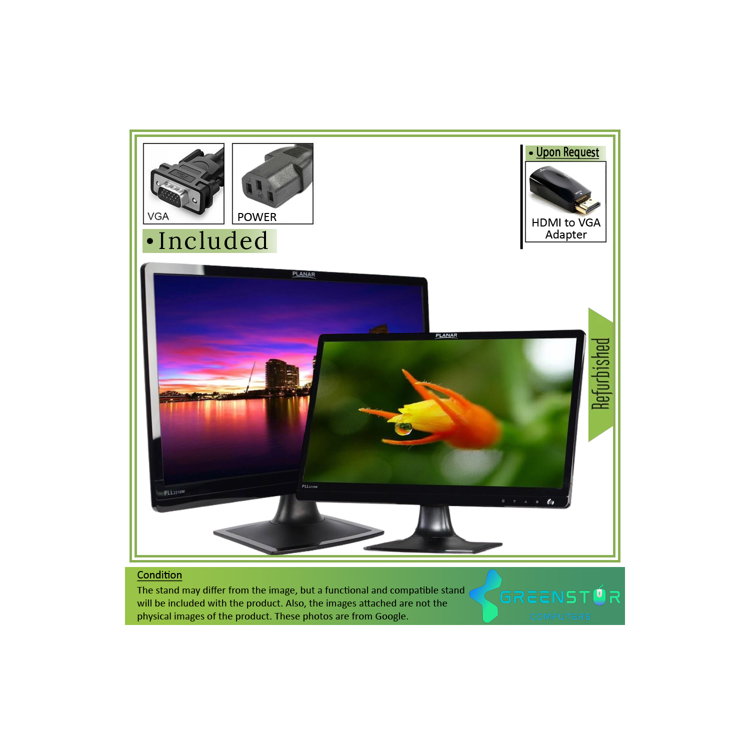 Refurbished(Good) - "Lot of Two" Planar Systems PLL2210W 21.5" 1920 x 1080 full HD LCD Monitor