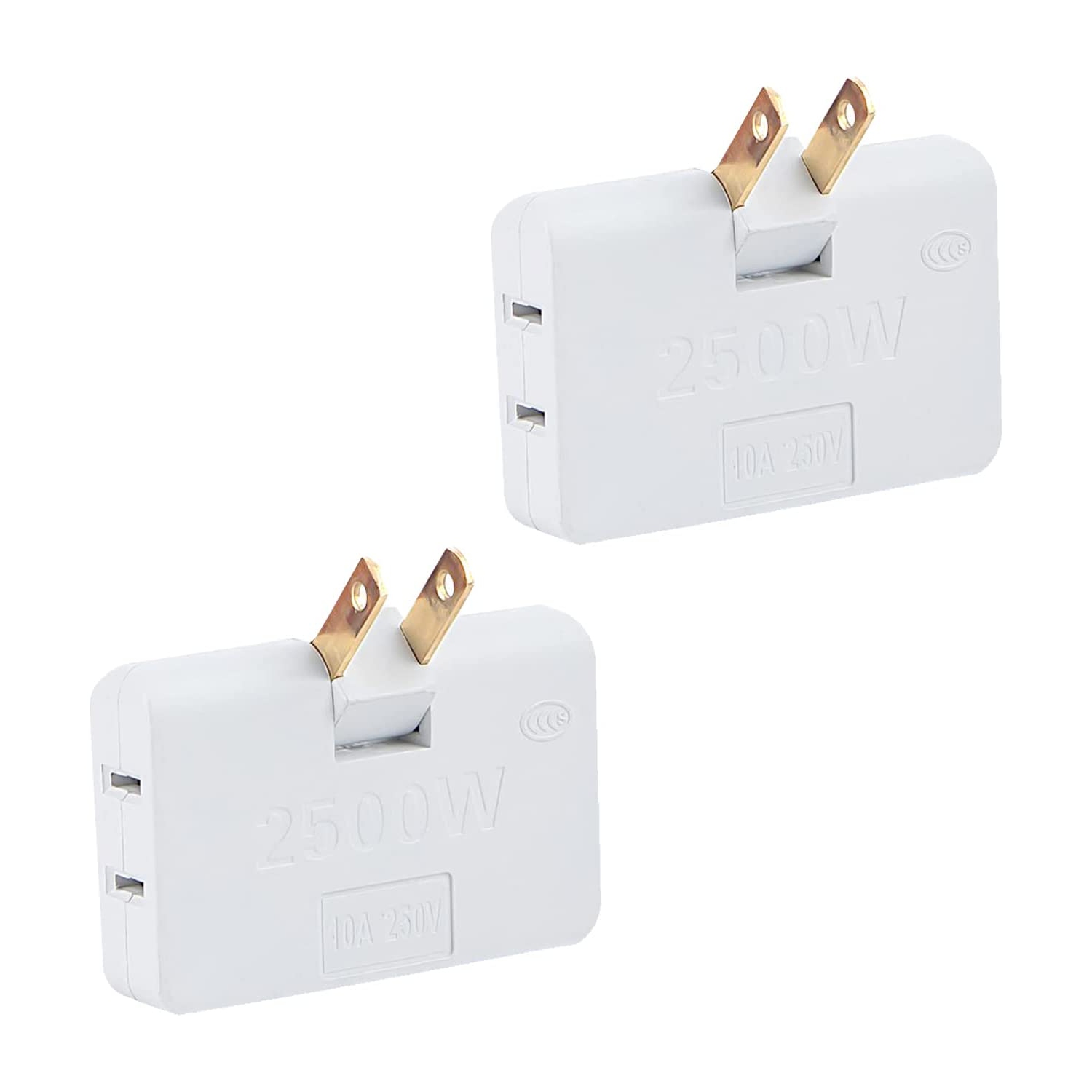 2 Pack of 3 Way Flat Wall Outlet Extender 2Pin Swivel Mini Indoor Power Outlet Expander Plug US Extension Travel Adapter Power Strip
