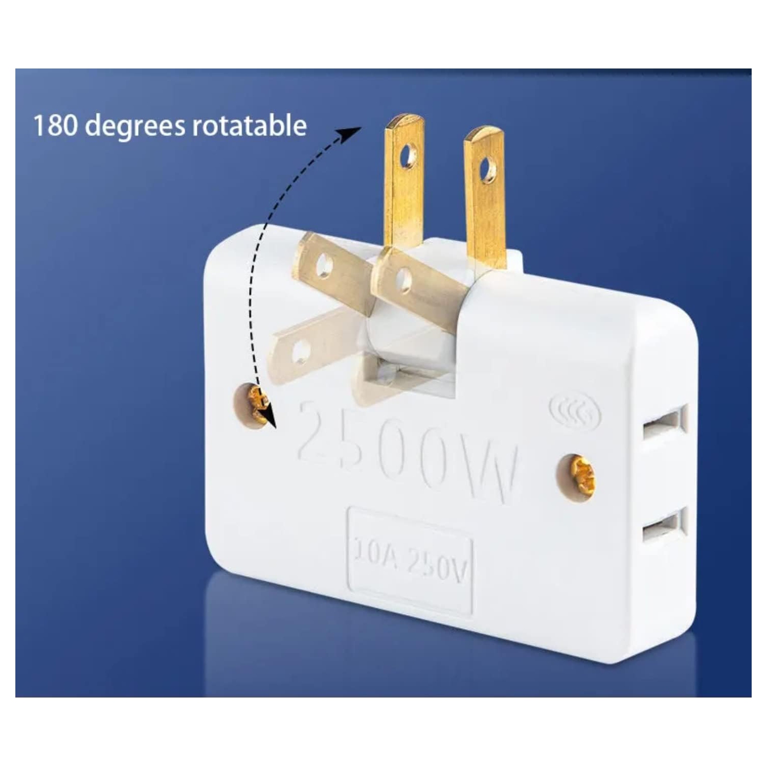 2 Pack of 3 Way Flat Wall Outlet Extender 2Pin Swivel Mini Indoor Power Outlet Expander Plug US Extension Travel Adapter Power Strip