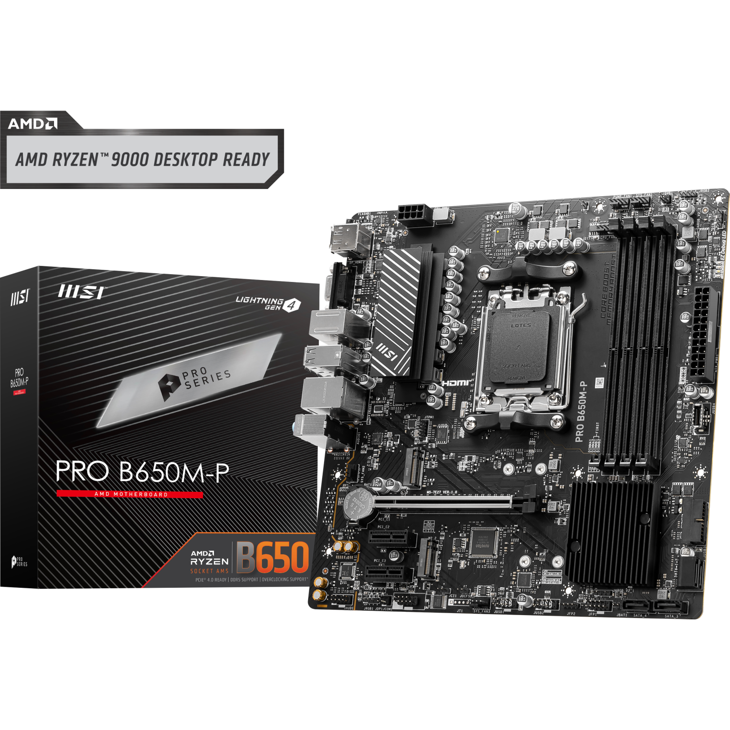 MSI PRO B650M-P, AMD B650 mATX AM5, Supports AMD Ryzen 7000 Series Desktop CPU, 4 Dimm DDR5, PCIE 4.0, M.2 x 2, USB 3.2 Ports, USB Type-C