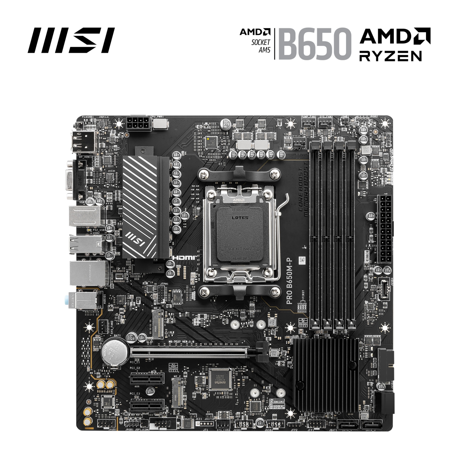 MSI PRO B650M-P, AMD B650 mATX AM5, Supports AMD Ryzen 7000 Series Desktop CPU, 4 Dimm DDR5, PCIE 4.0, M.2 x 2, USB 3.2 Ports, USB Type-C