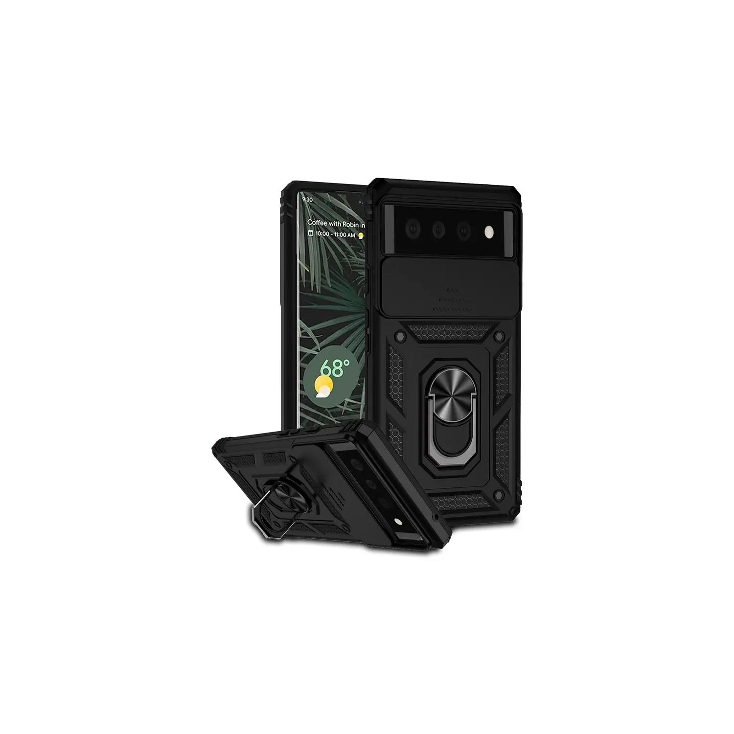 KEEGUARD For Google Pixel 6 Military Shockproof Case with Kickstand Camera Slide Car Holder and Card Slot