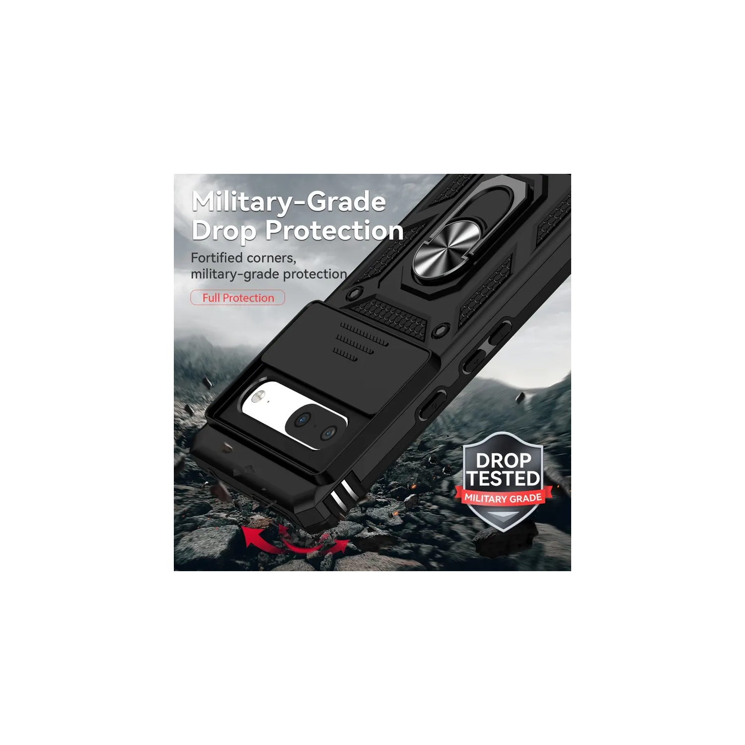 KEEGUARD For Google Pixel 6 Military Shockproof Case with Kickstand Camera Slide Car Holder and Card Slot