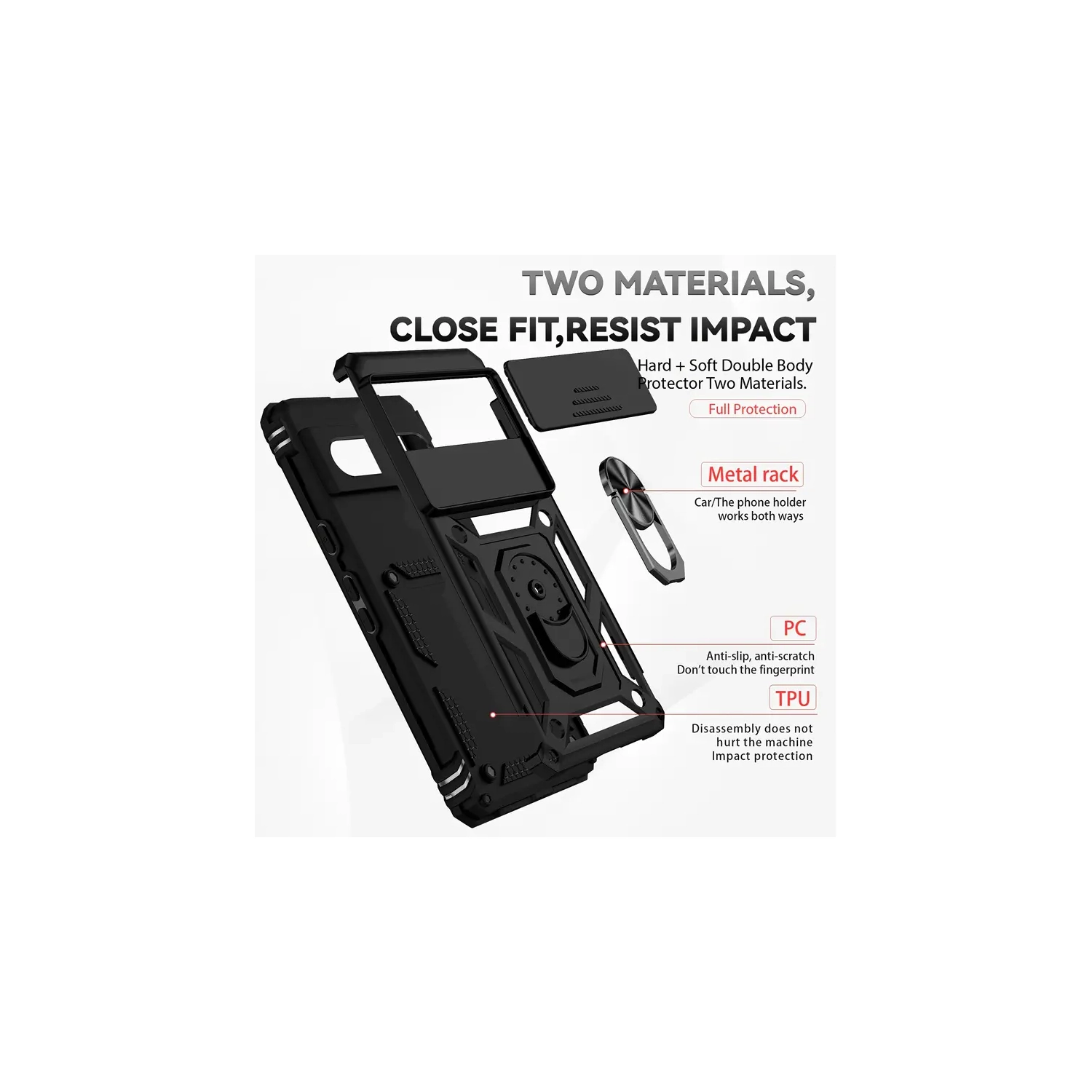 KEEGUARD For Google Pixel 6 Military Shockproof Case with Kickstand Camera Slide Car Holder and Card Slot