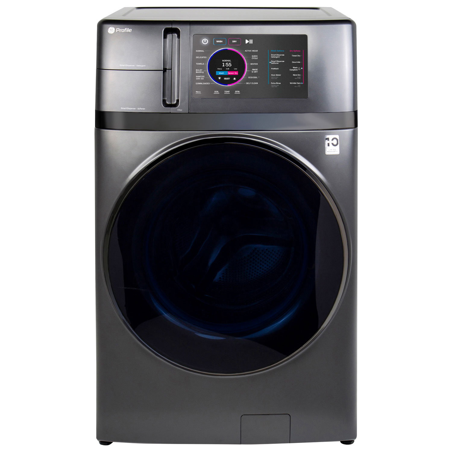 GE 5.5 Cu. Ft. UltraFast Electric Washer & Dryer Combo (PFQ97HSPVDS) - Carbon Graphite