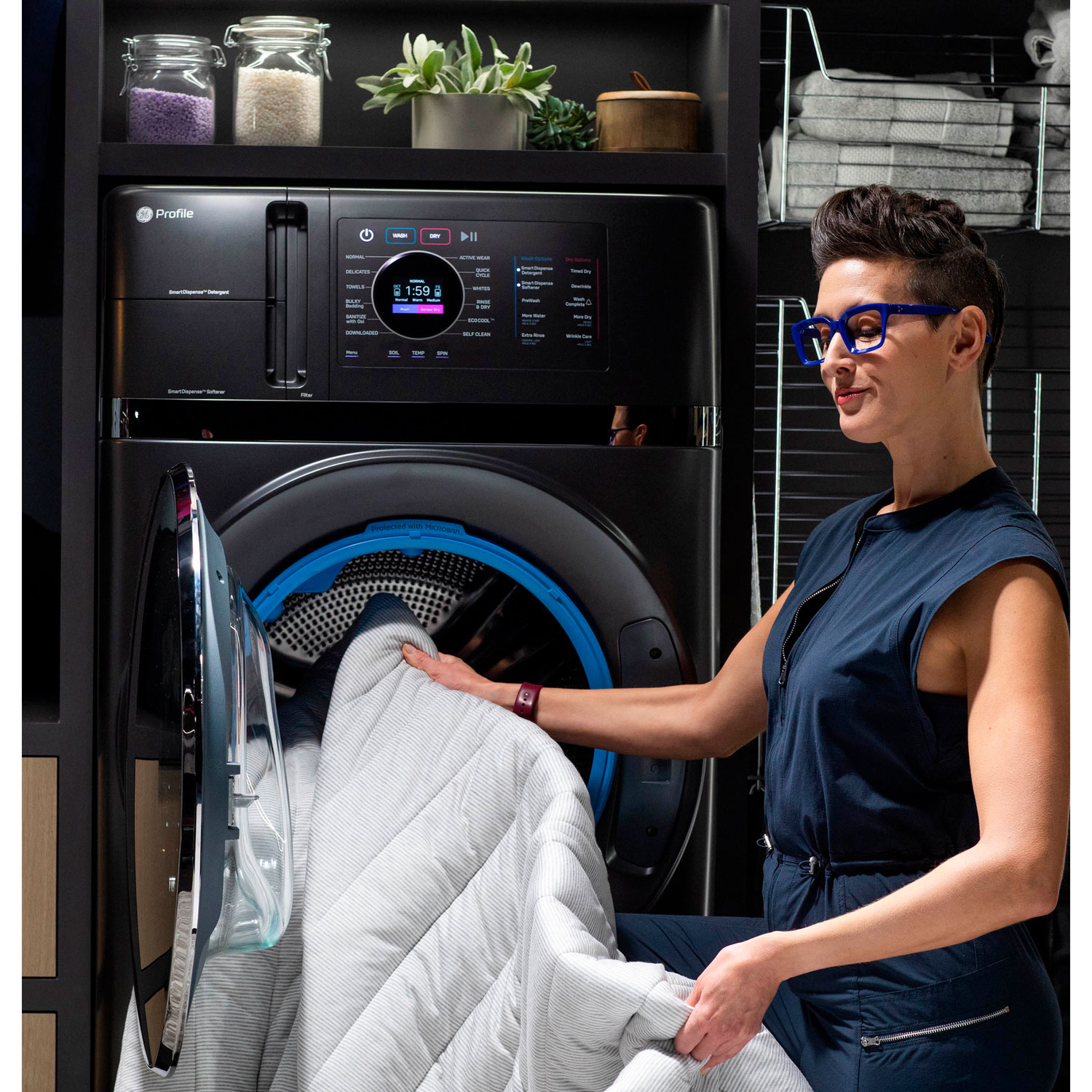 GE 5.5 Cu. Ft. UltraFast Electric Washer & Dryer Combo - Carbon Graphite