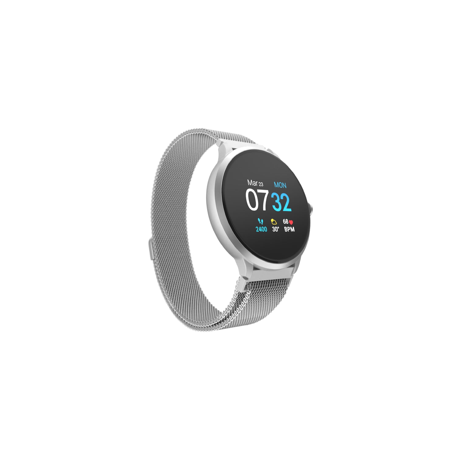 Montre intelligente iTouch Sport de 3&nbsp;mm : Boîtier argenté/bracelet maillé argenté