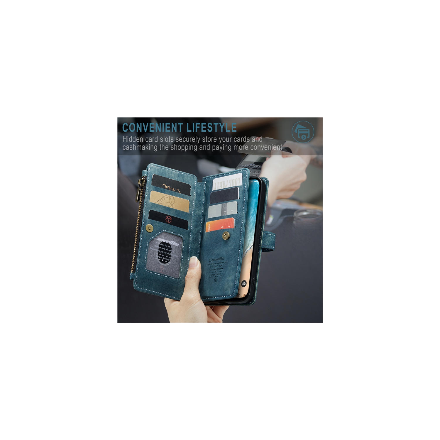 CaseMe iPhone 14 PRO MAX Wallet Case with Card Holder Retro Leather Protective Phone Wallet Case with Magnetic Kickstand Wrist Strap Zipper Cover