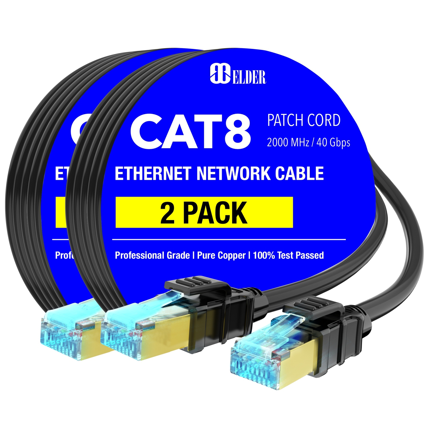 Cat8 Ethernet Cable 16ft Network Cable x2 Pack High Speed 40Gbps 2000MHz Patch Cord LAN Heavy Duty Shielded Cat 8 RG45 Cable PoE Internet Wire Outdoor & Indoor 16 FT - 5 M