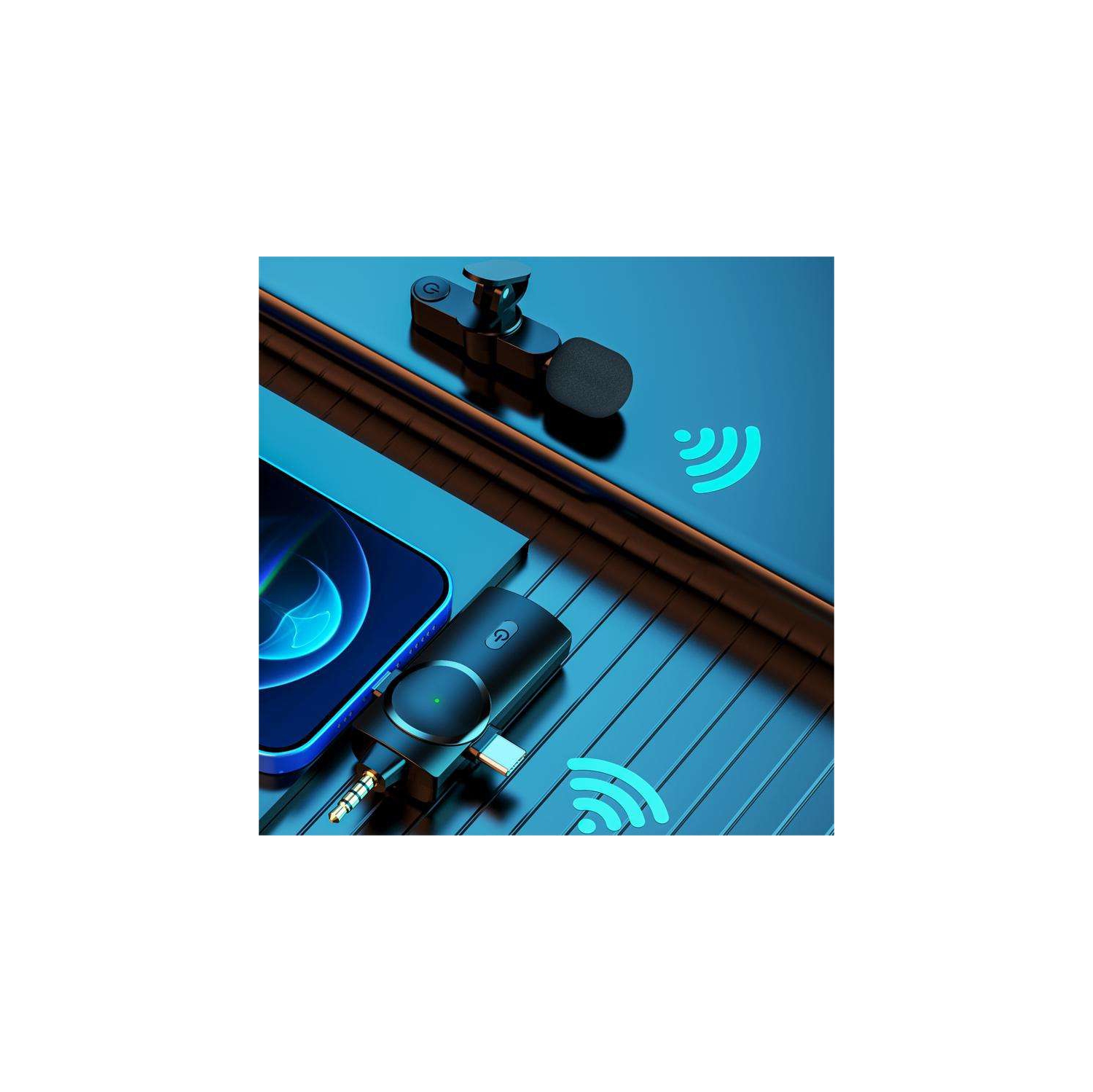 Micro-cravate double sans fil 3-en-1 ULTREND, réduction du bruit intégrée 2,4G, micro-voix omnidirectionnel 360, réception sans fil 120 mètres, long