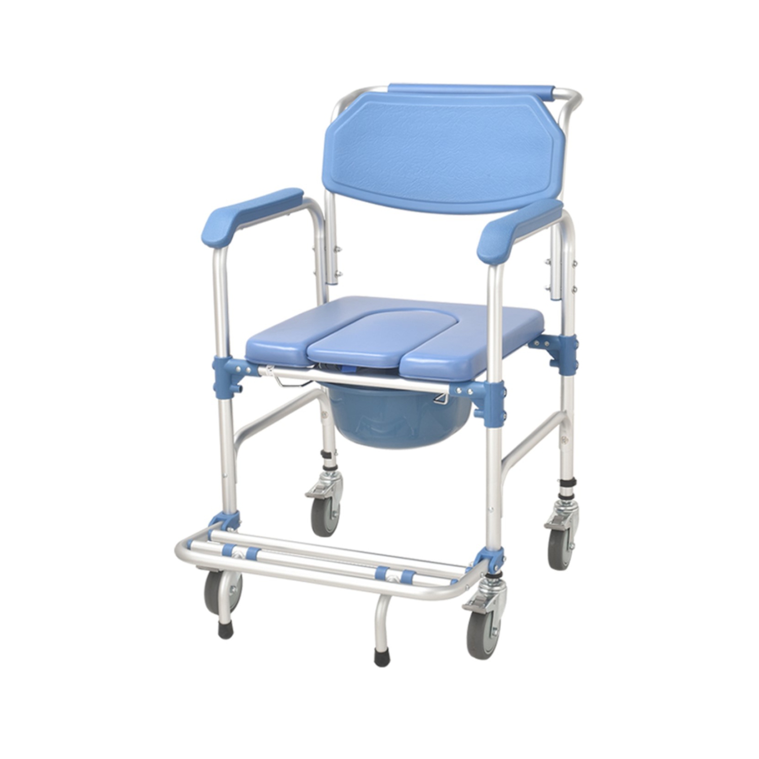 Light weight Shower Commode Chair Personal Mobility Assist Toilet Commode Wheelchair Transport Rolling Chair Waterproof with Arm and Footrests for