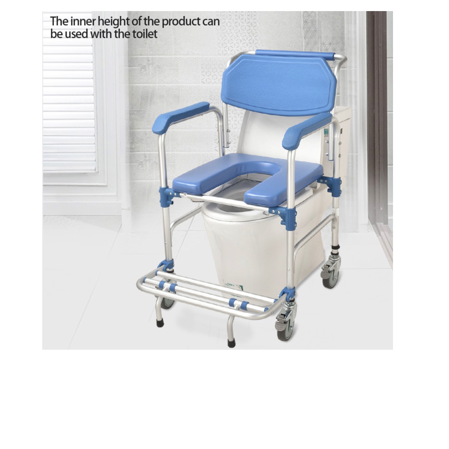 Light weight Shower Commode Chair Personal Mobility Assist Toilet Commode Wheelchair Transport Rolling Chair Waterproof with Arm and Footrests for