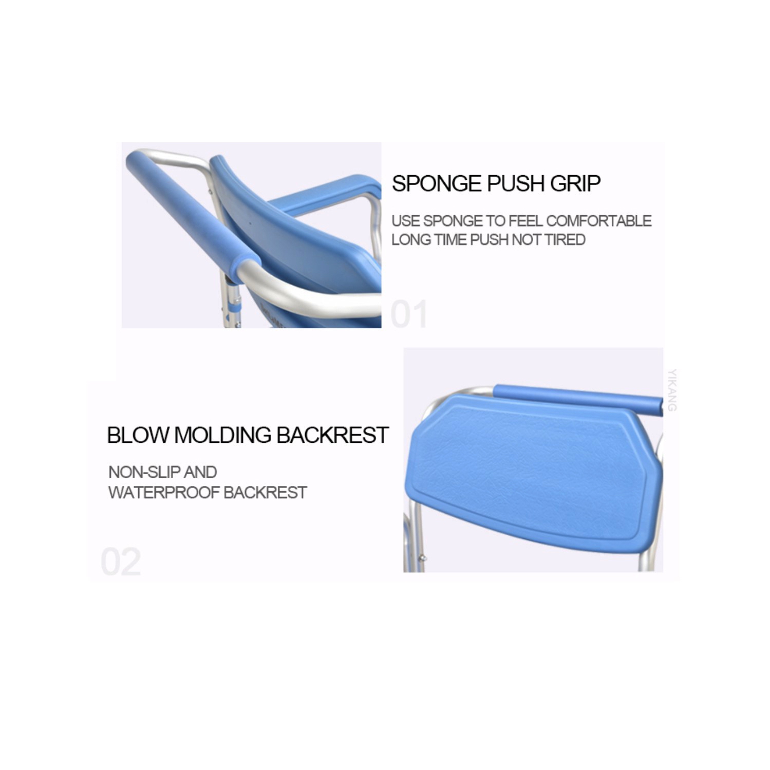 Light weight Shower Commode Chair Personal Mobility Assist Toilet Commode Wheelchair Transport Rolling Chair Waterproof with Arm and Footrests for