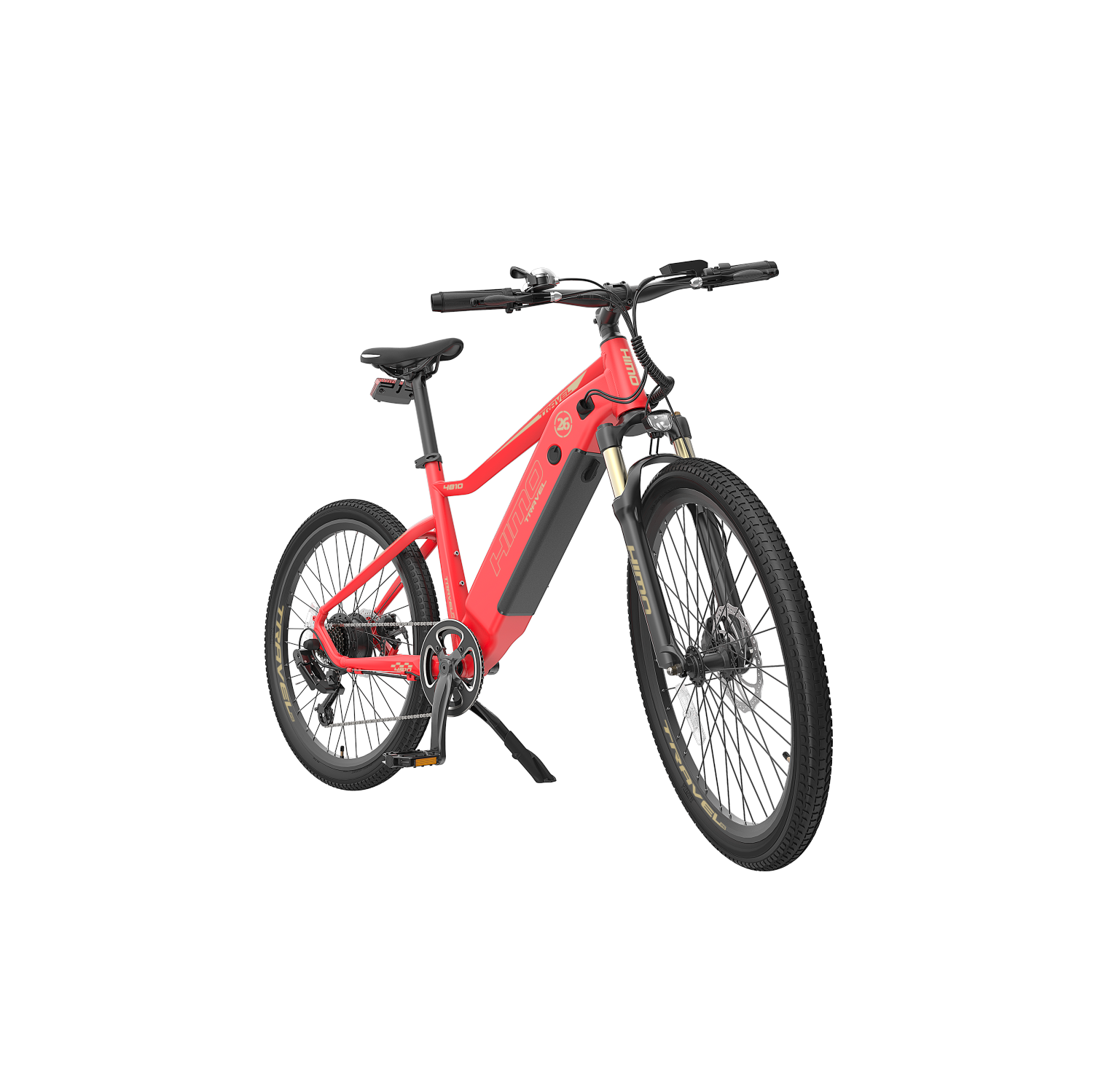 HIMO C26 Electric Bike, Red Color. Max Battery Range up to 100 KM, 48V 10Ah Removable Battery, Shimano 7-Speed, 0-7 level pedal assist, Large Multifunction LCD Display