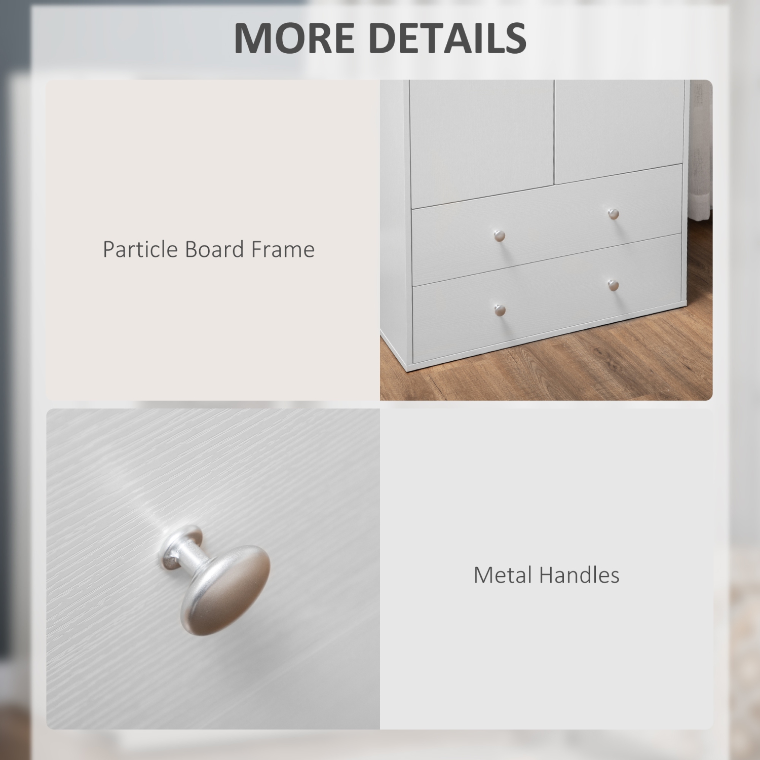 HOMCOM Modern Wardrobe Closet Armoire with 2 Drawers and Hanging Rod, Clothes Storage Organizer with Anti-tipping Design for Bedroom, White