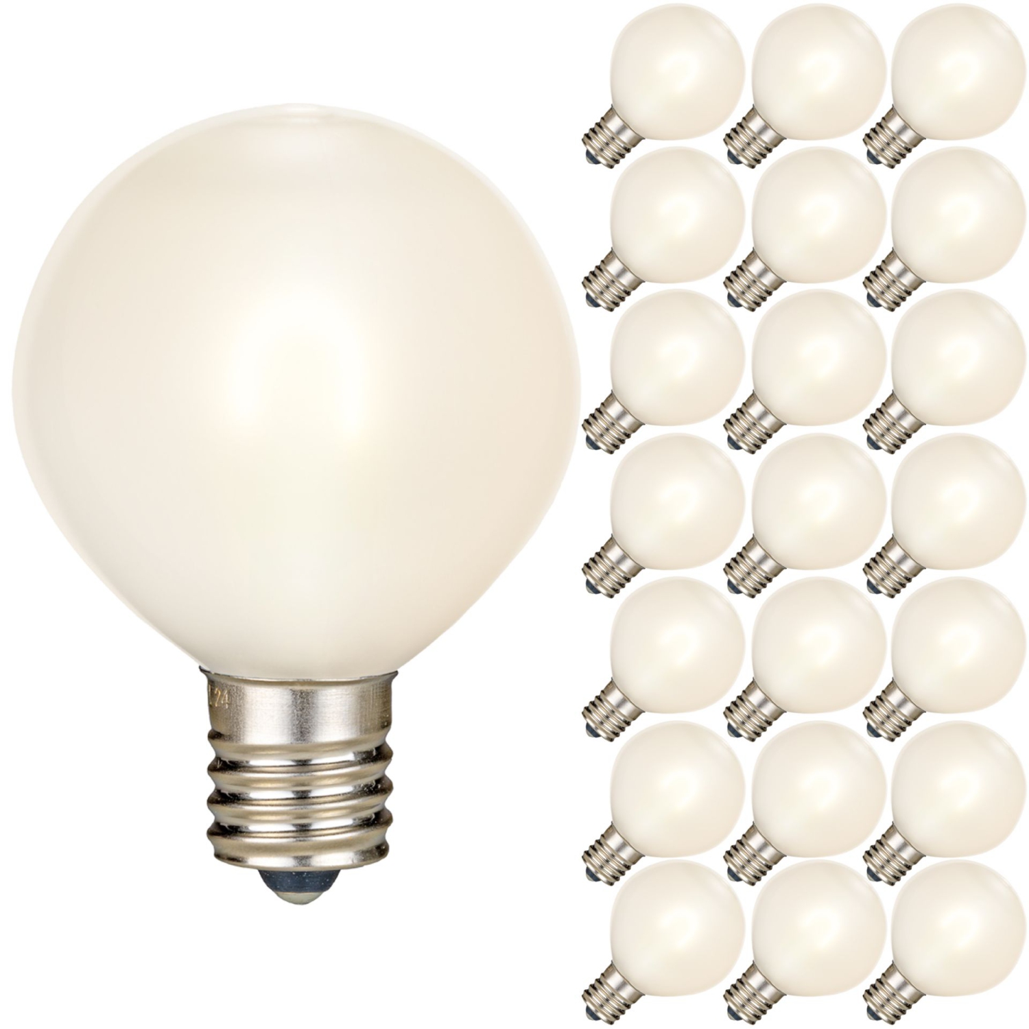 Novelty Lights 25 Pack G50 LED Light Bulbs, E17 C9 Intermediate Screw Base Shatterproof Outdoor String Lights Clear Globe Bulbs, Edison Light Bulbs