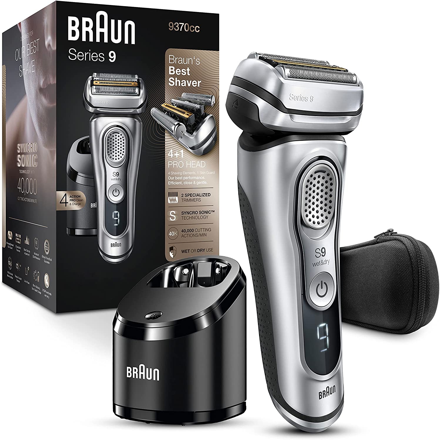 Braun Series 9370CC Men's Electric Foil Shaver /Razor, Wet & Dry, Travel Case with Clean & Charge System