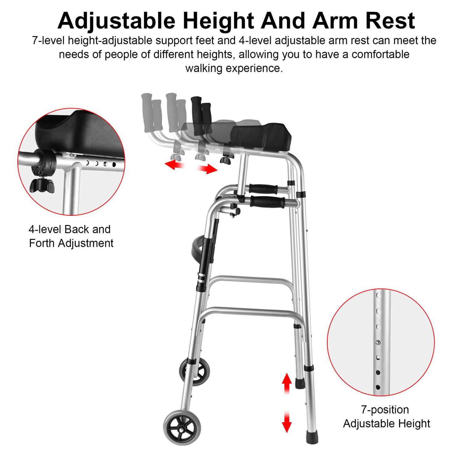 Foldable Standard Walking Frame,One-Button Folding Walker,Height adjustable  portable rehabilitation assistive walker,Silver（Not with ABS seat plate） :  : Health & Personal Care