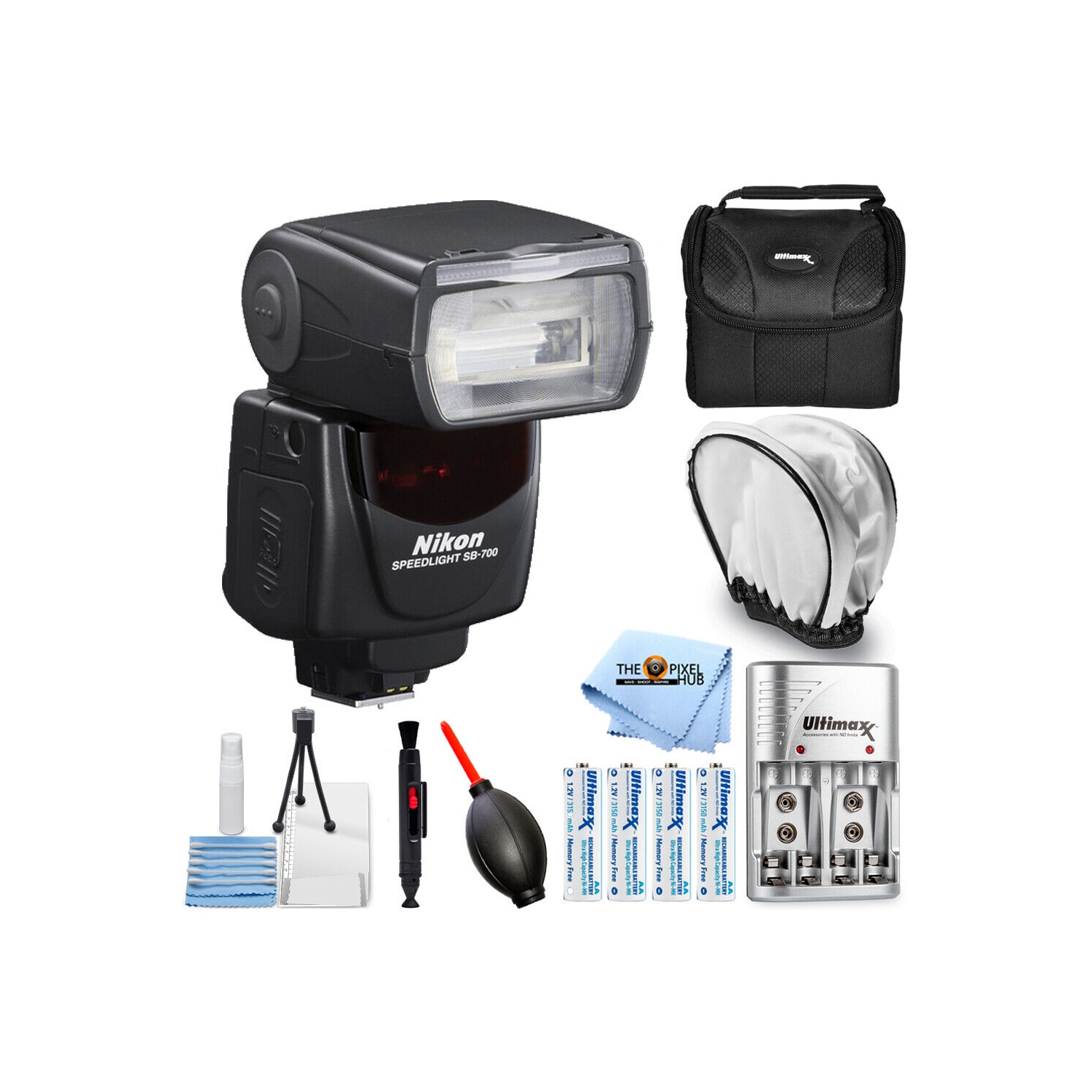 Nikon SB-700 AF Speedlight with 4 AA Batteries + Charger + Diffuser Bundle