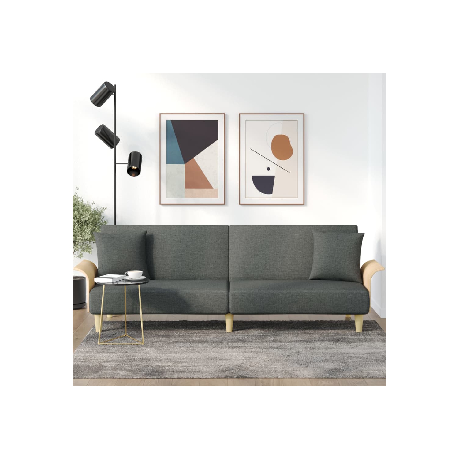 vidaXL Sofa Bed with Armrests Dark Grey Fabric