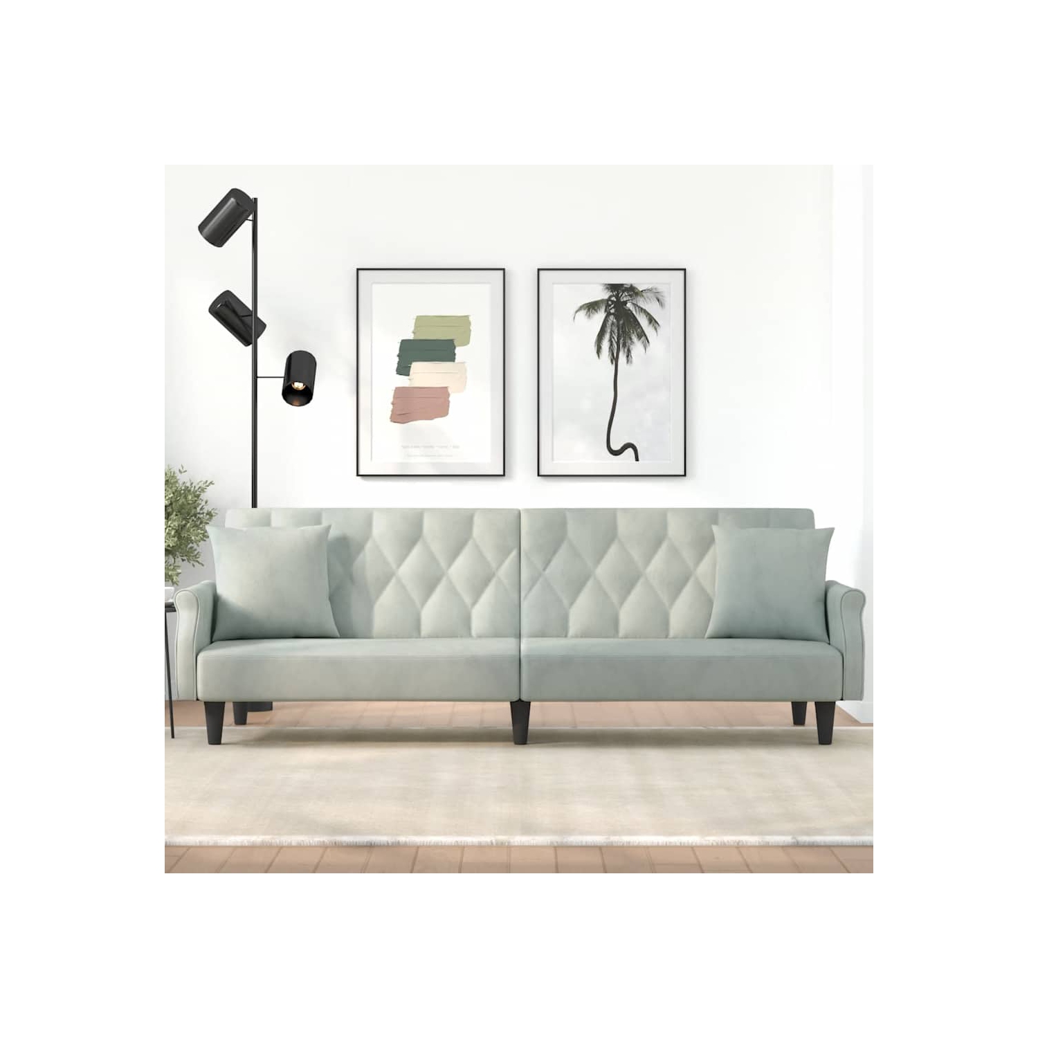 vidaXL Sofa Bed with Armrests Light Grey Velvet