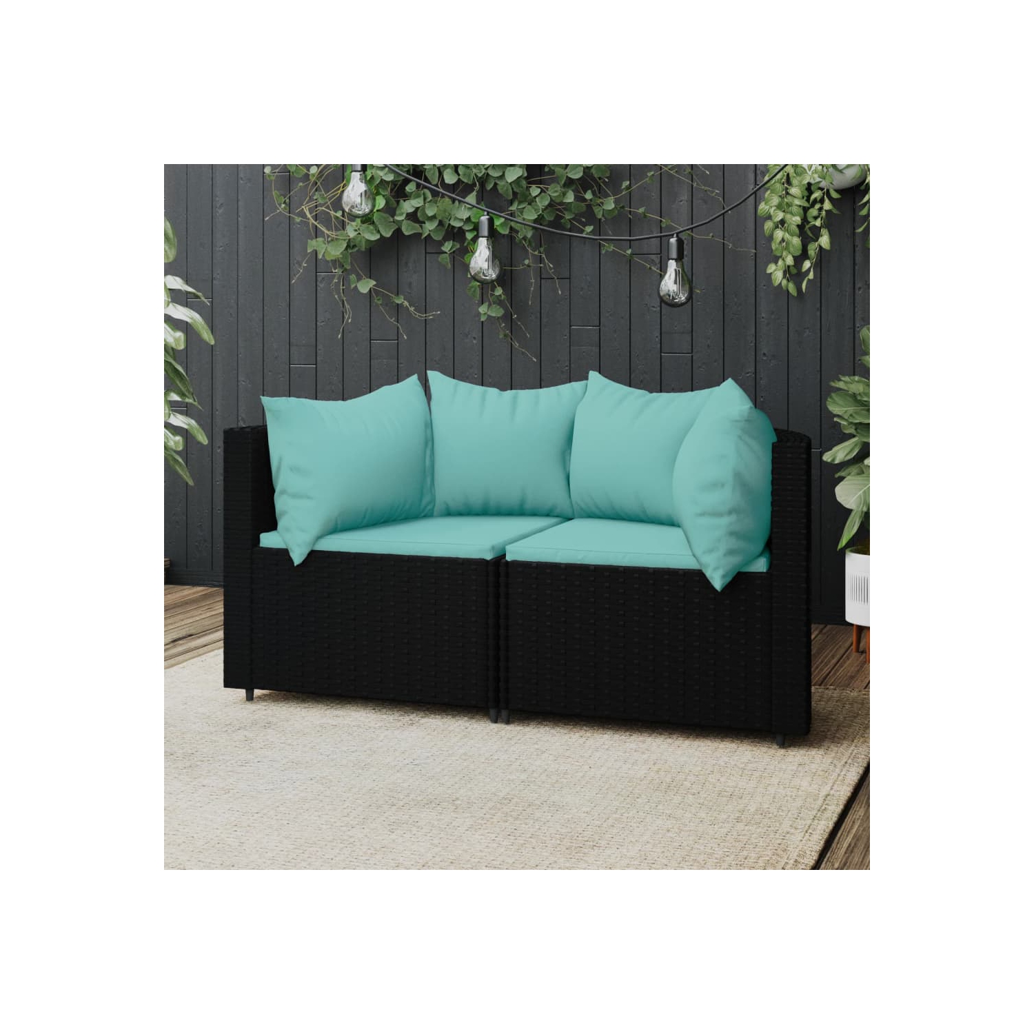 Canapés de coin de jardin avec coussins 2 pièces en poly rotin noir
